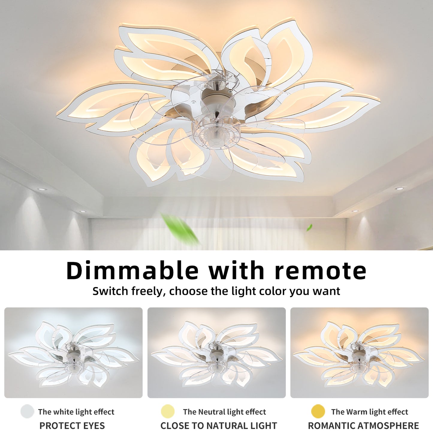 26-Inch Smart Ceiling Fan with Dimmable LED Lights and Remote Control