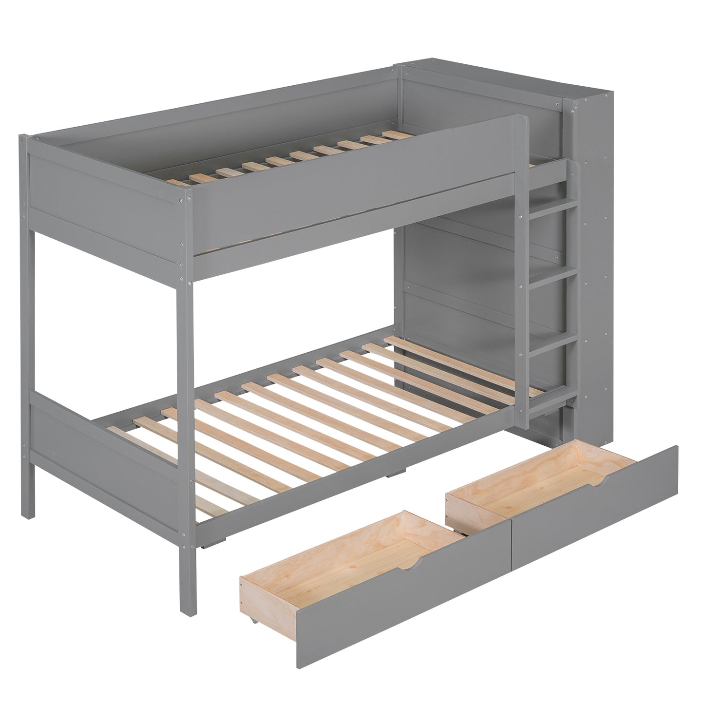 Versatile Gray Twin Bunk Bed with Storage Drawers and Multi-Layer Cabinet