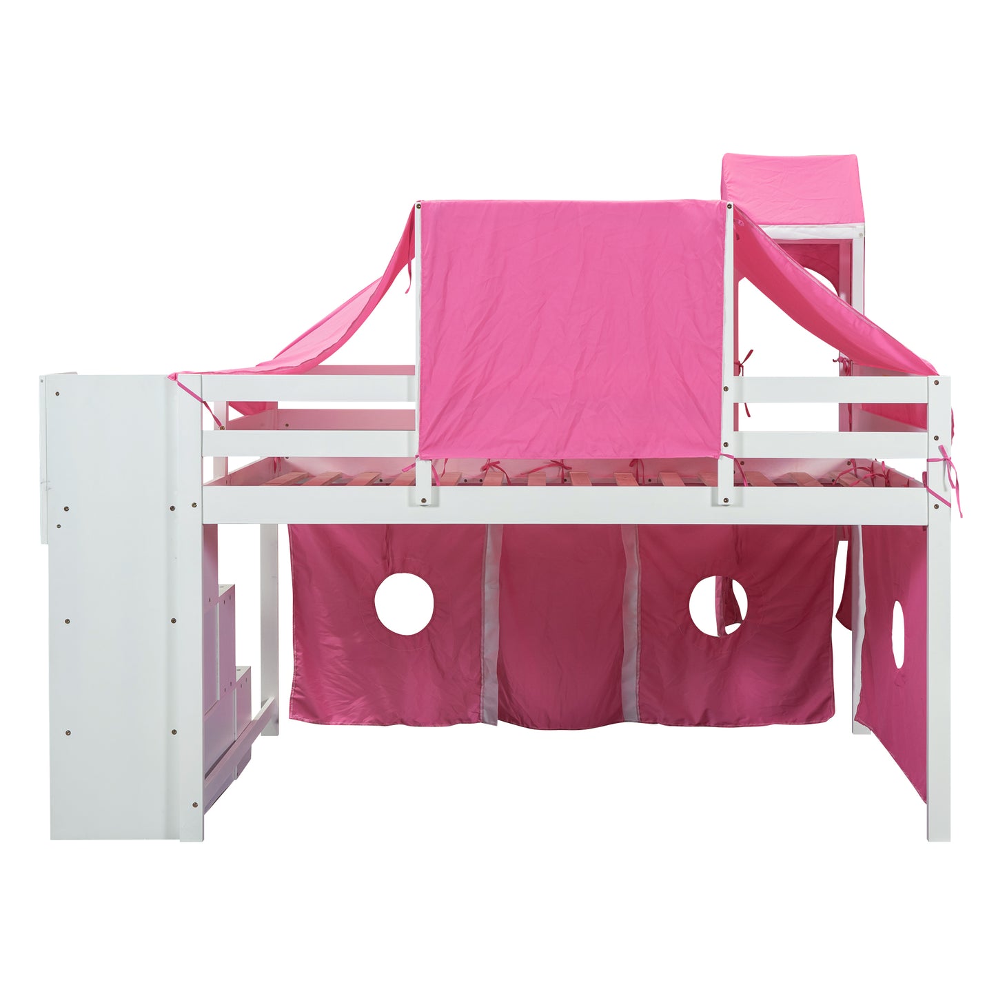 Full Size Loft Bed with Tent and Tower - Pink