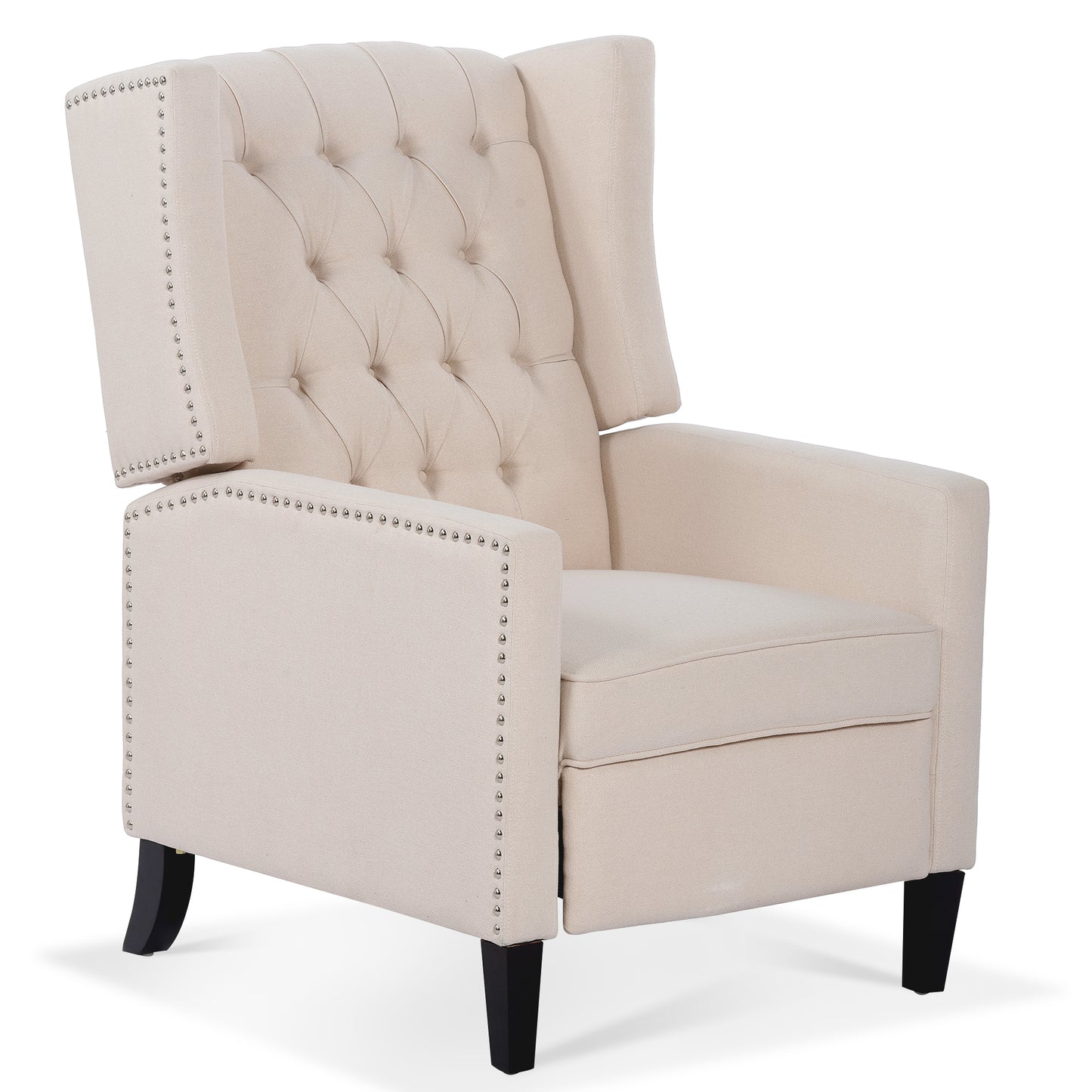 Beige Fabric Wing Chair Recliner with High Backrest - 27.16 Wide