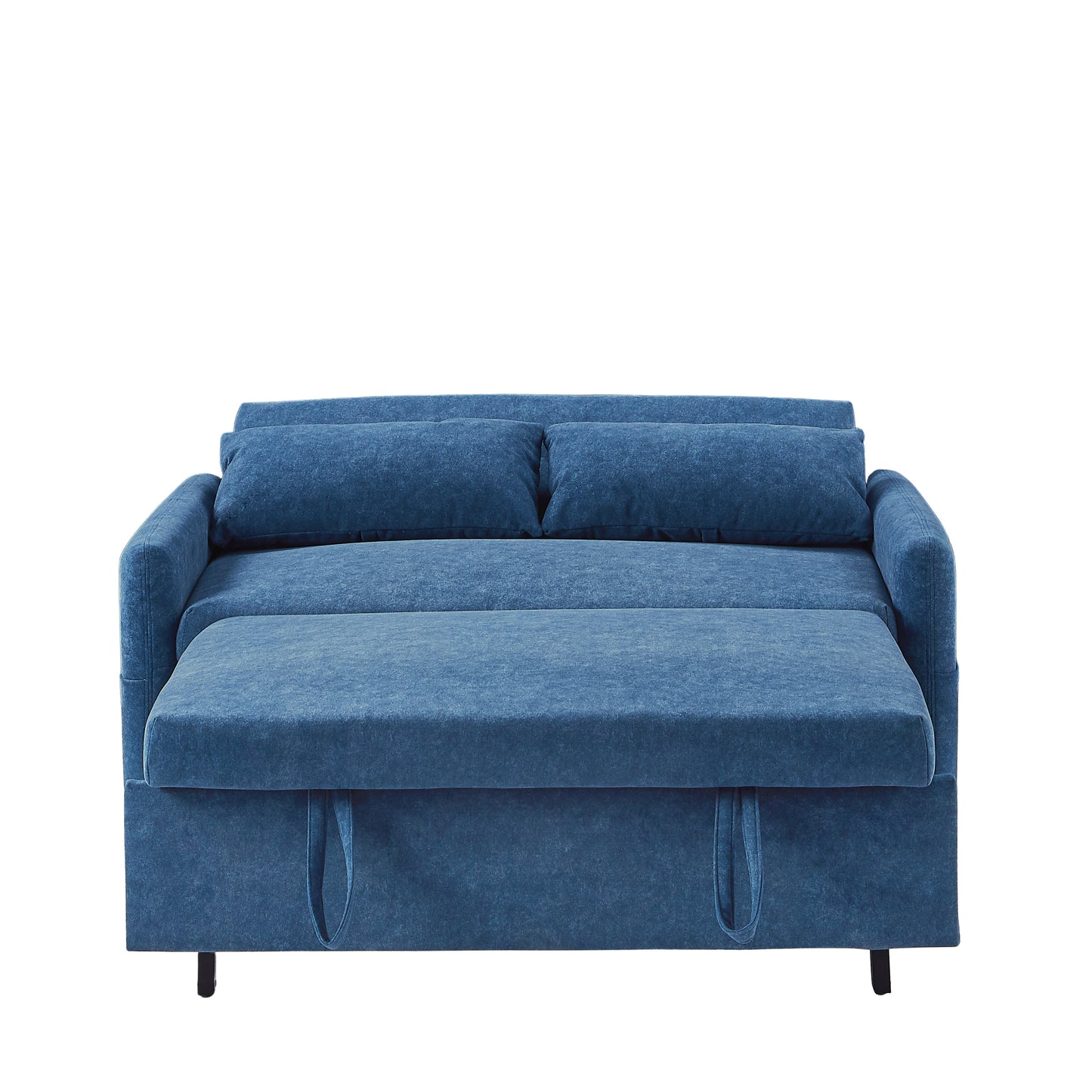 55.1 Blue Pull Out Sleeper Loveseat Sofa Bed with Adjustable Backrest and USB Ports