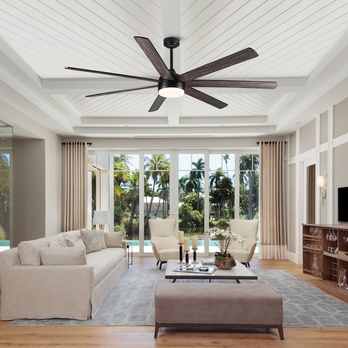 Rustic 72-Inch Ceiling Fan with Adjustable Plywood Blades for Dining Room