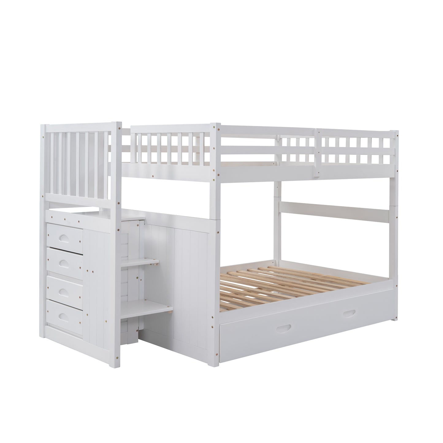 Staircase Full-Over-Full Bunk Bed with Twin Trundle and Storage Drawers - LT000026AAK