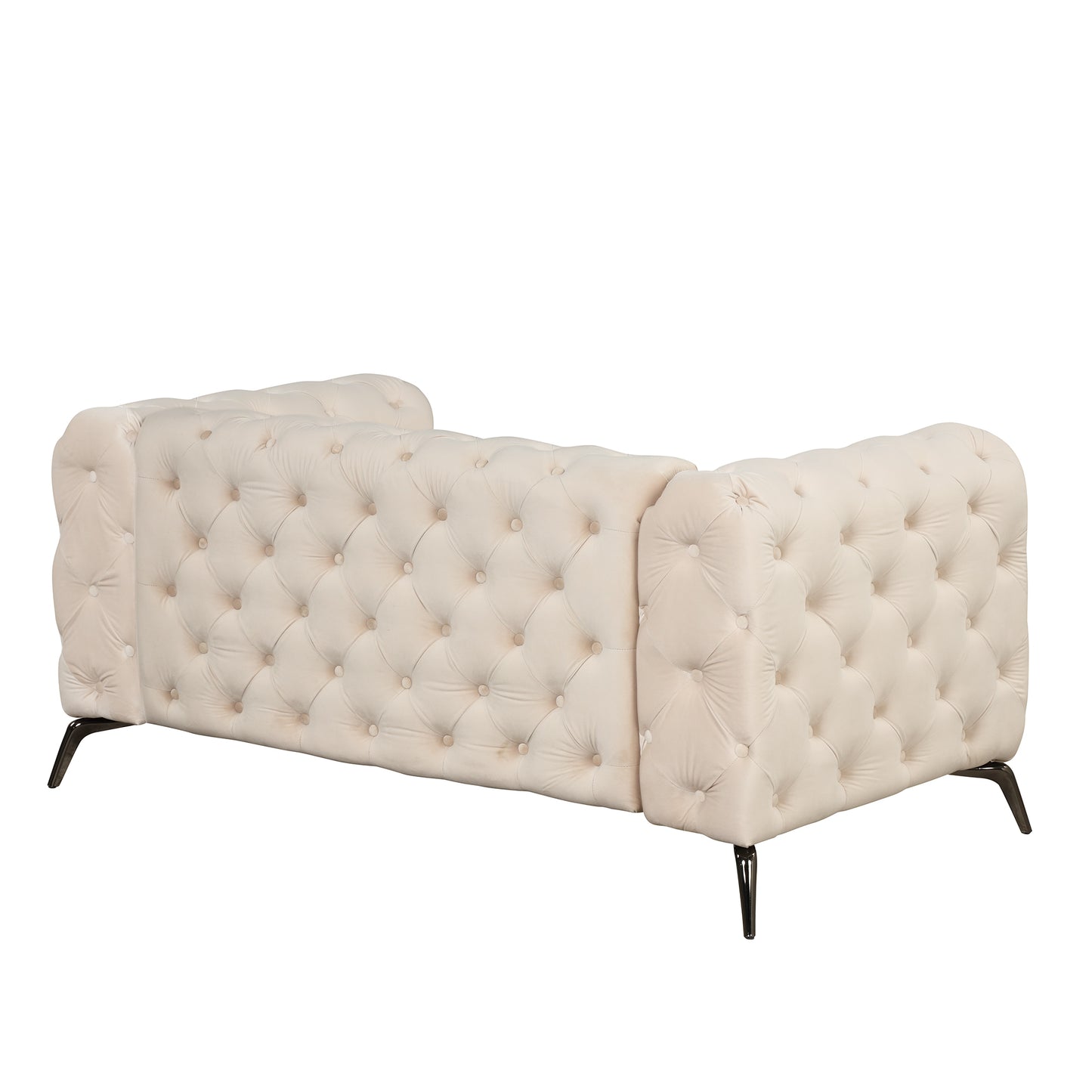 Modern Beige Velvet Loveseat Sofa with Button Tufted Back