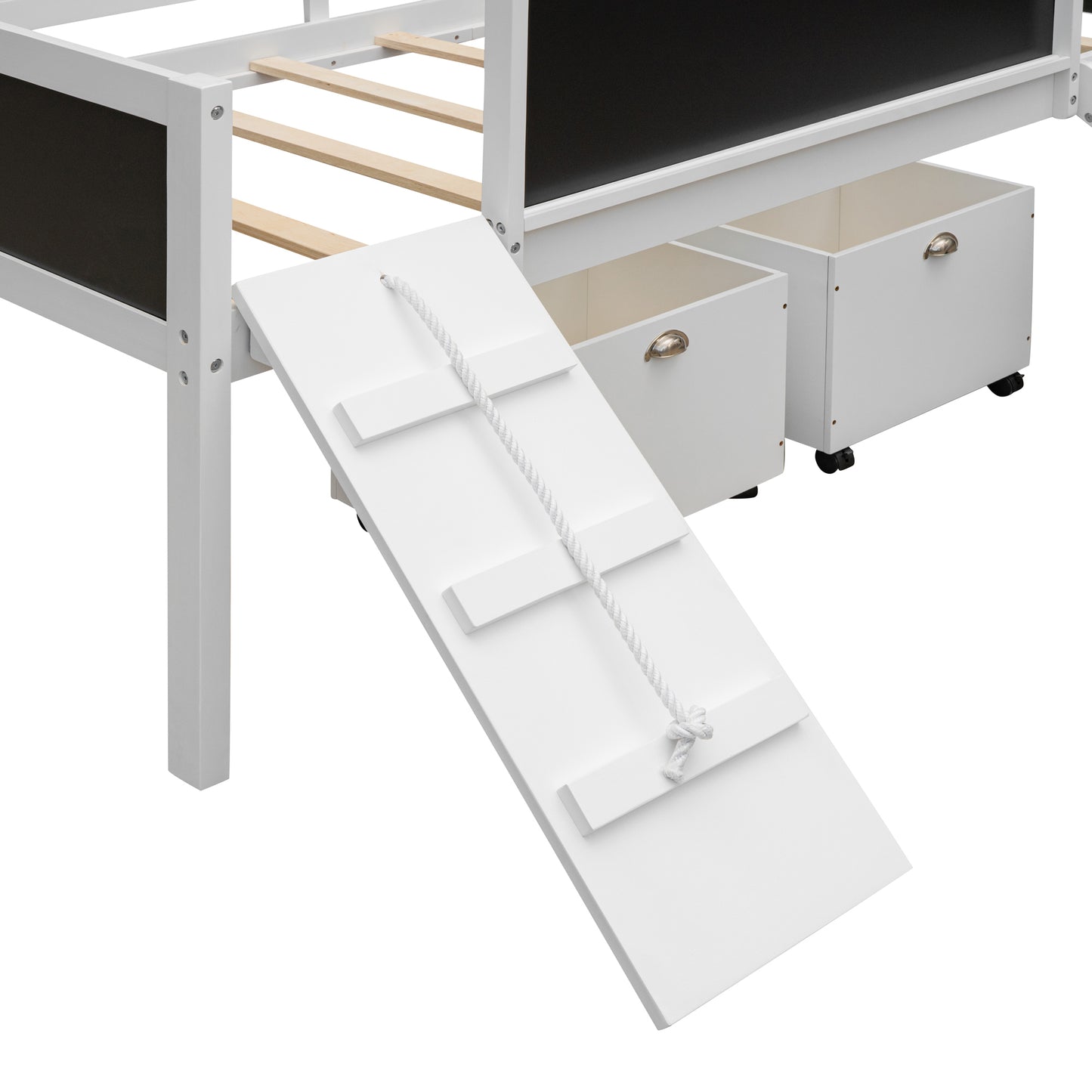 Twin size Loft Bed Wood Bed with Two Storage Boxes - White