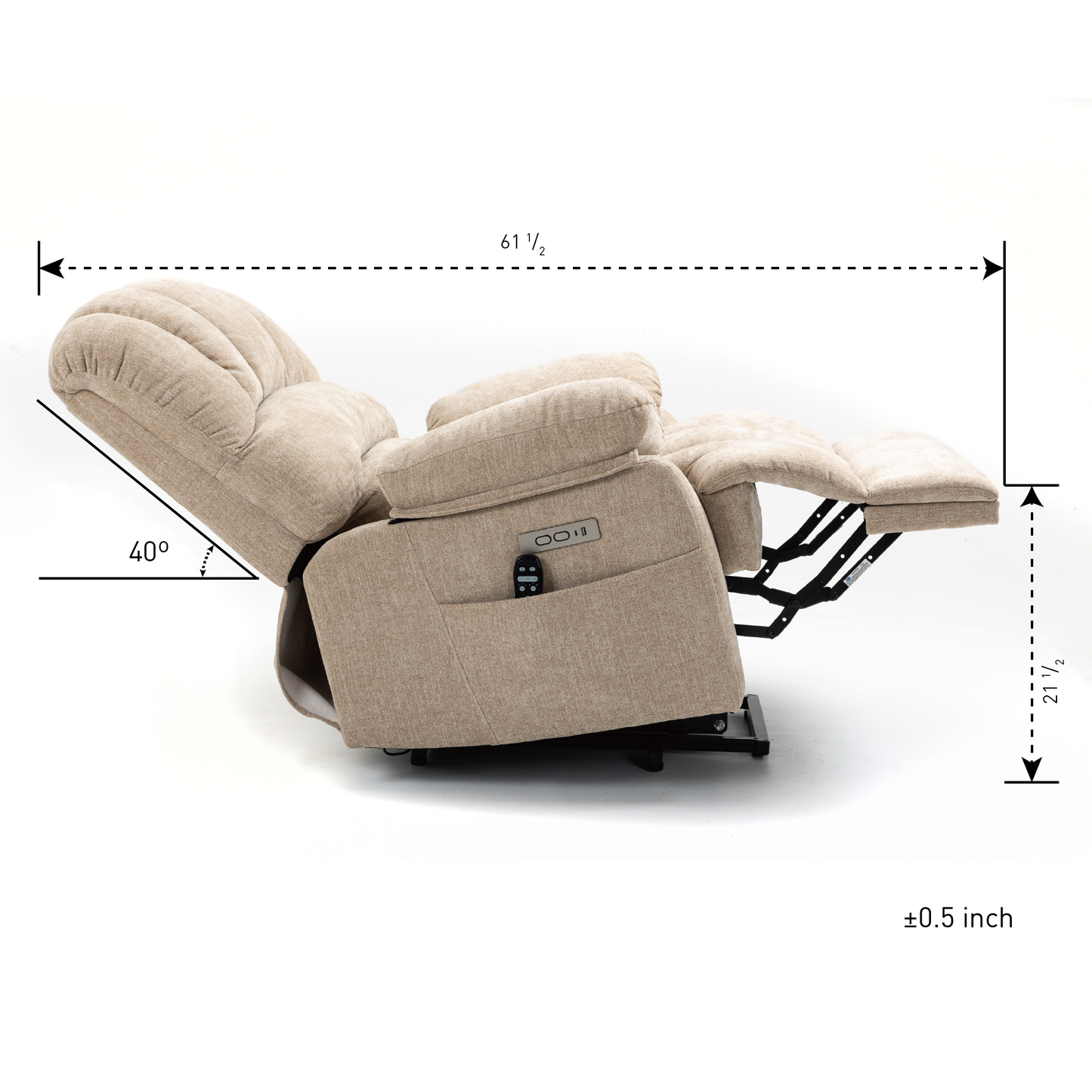 Beige Chenille Power Lift Recliner Chair with Massage, Heat, and USB Port for Extra Large Size