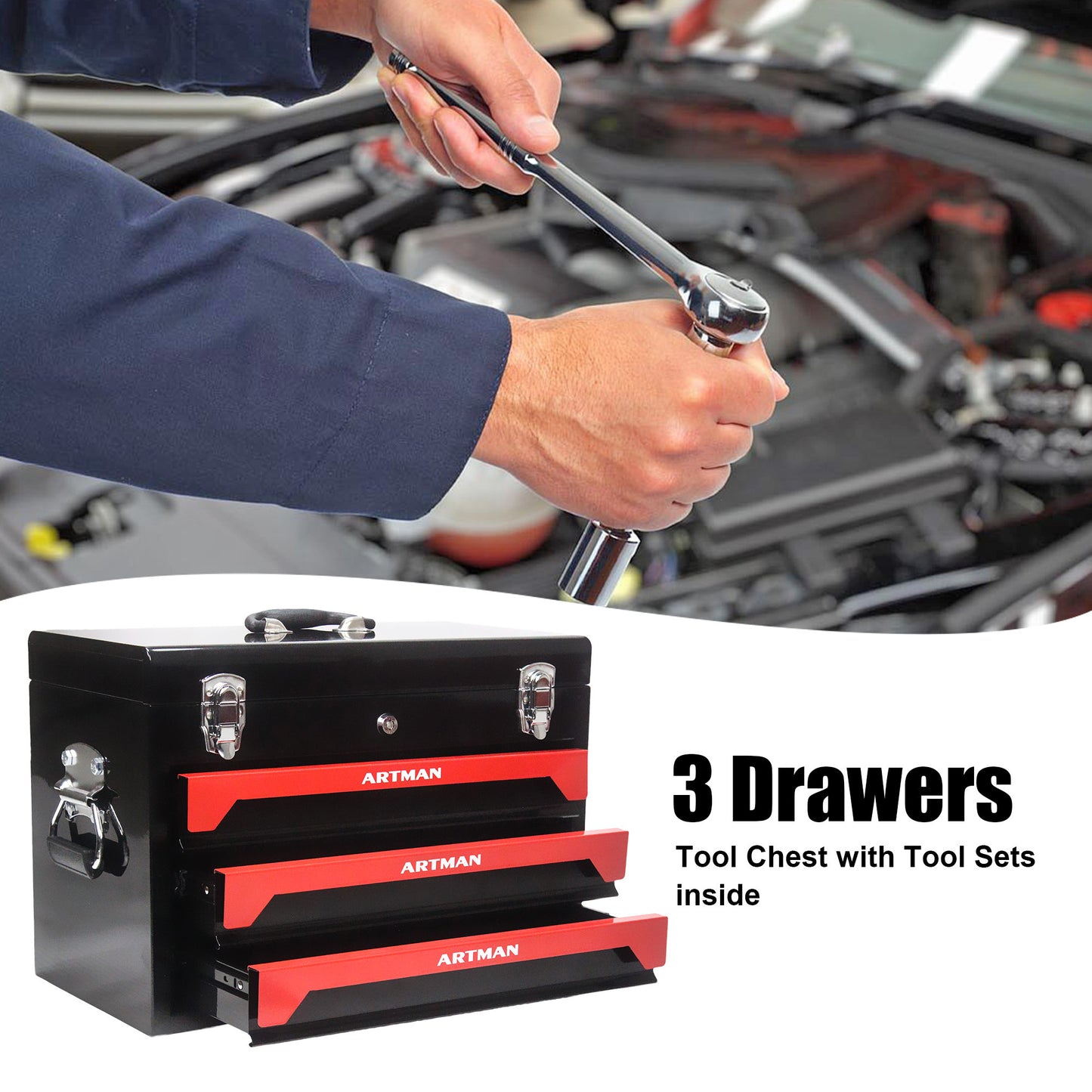 3 Drawers Tool Box with Tool Set