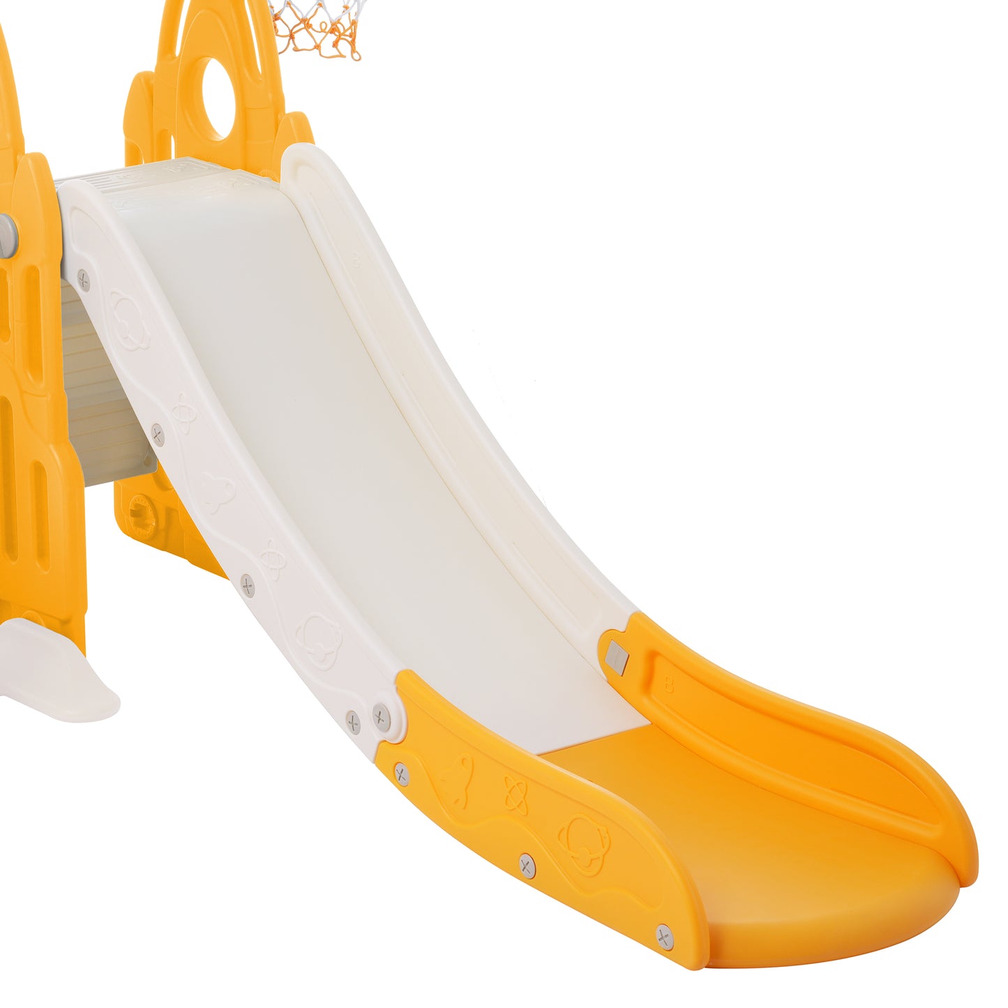 4 in 1 Toddler Playground Climber Slide and Swing Set with Basketball Hoop