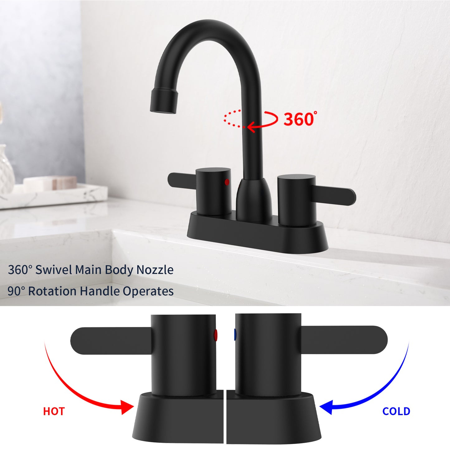 Matt Black Centerset RV Bathroom Faucet with 2 Handles for 3 Hole Sink