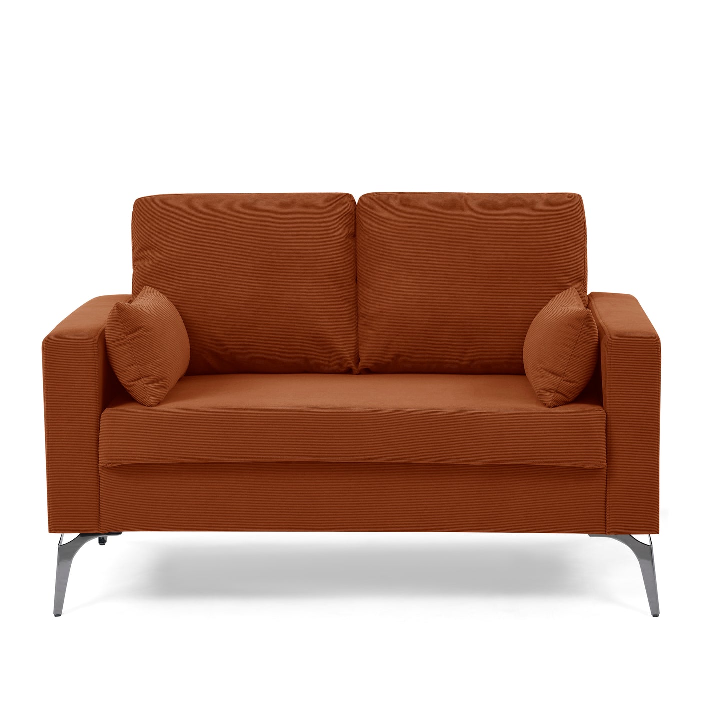 Loveseat Living Room Sofa,with Square Arms and Tight Back, with Two Small Pillows,Corduroy Orange