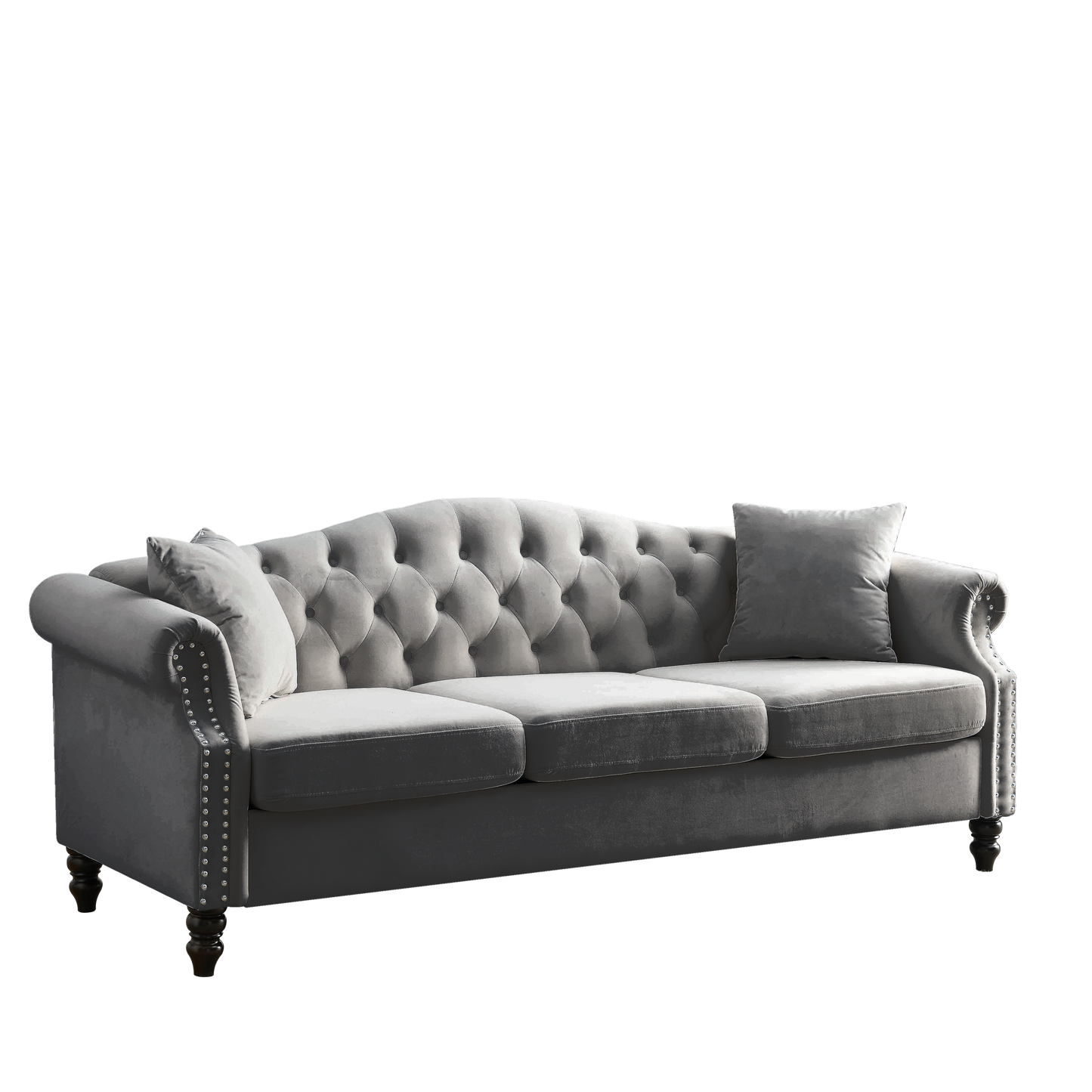 Grey Velvet Chesterfield 3-Seater Sofa Combination with Nailhead Trim