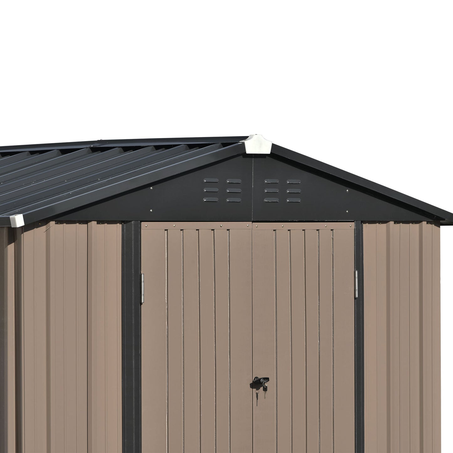 Patio 8ft x6ft Bike Shed Garden Shed, Metal Storage Shed with Adjustable Shelf and Lockable Doors, Tool Cabinet with Vents and Foundation Frame for Backyard, Lawn, Garden, Brown