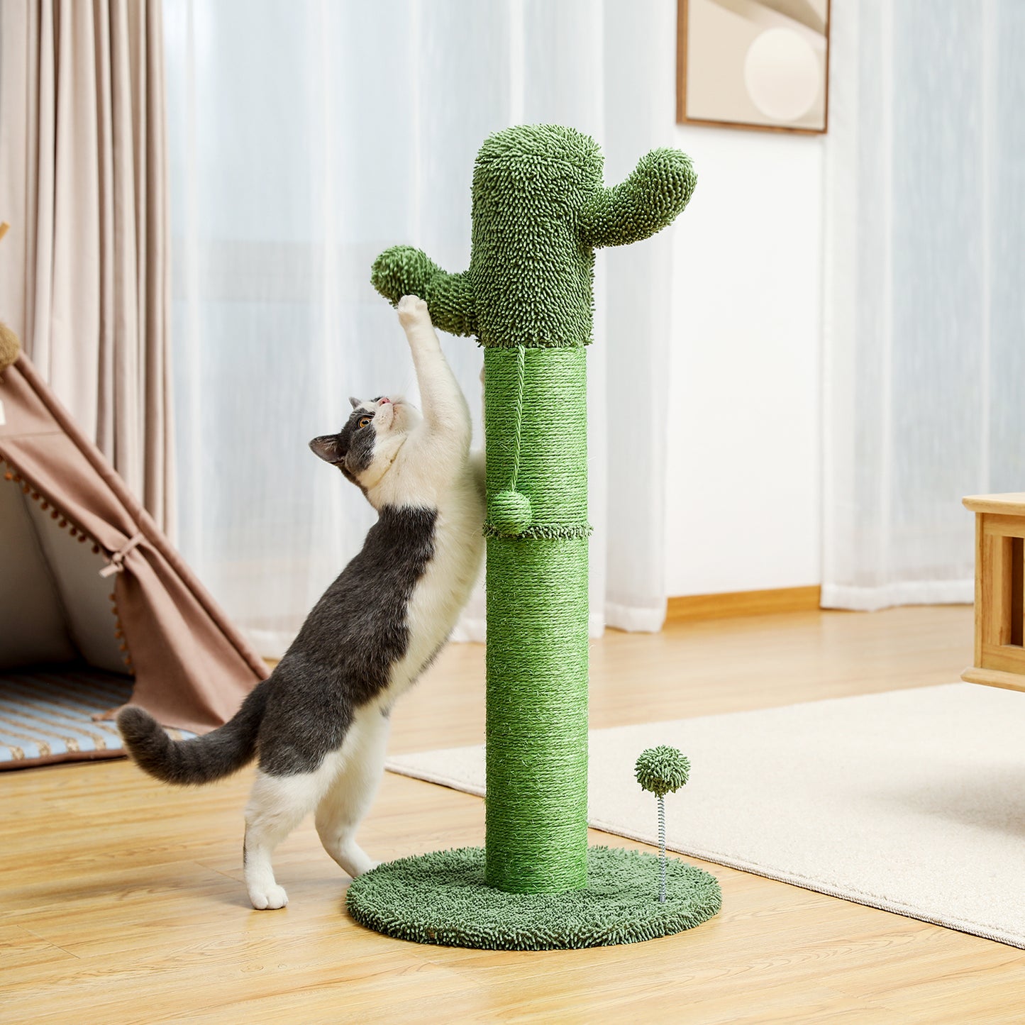 Large Cactus Cat Scratching Post with Natural Sisal Ropes, Cat Scratcher for Cats and Kittens Green