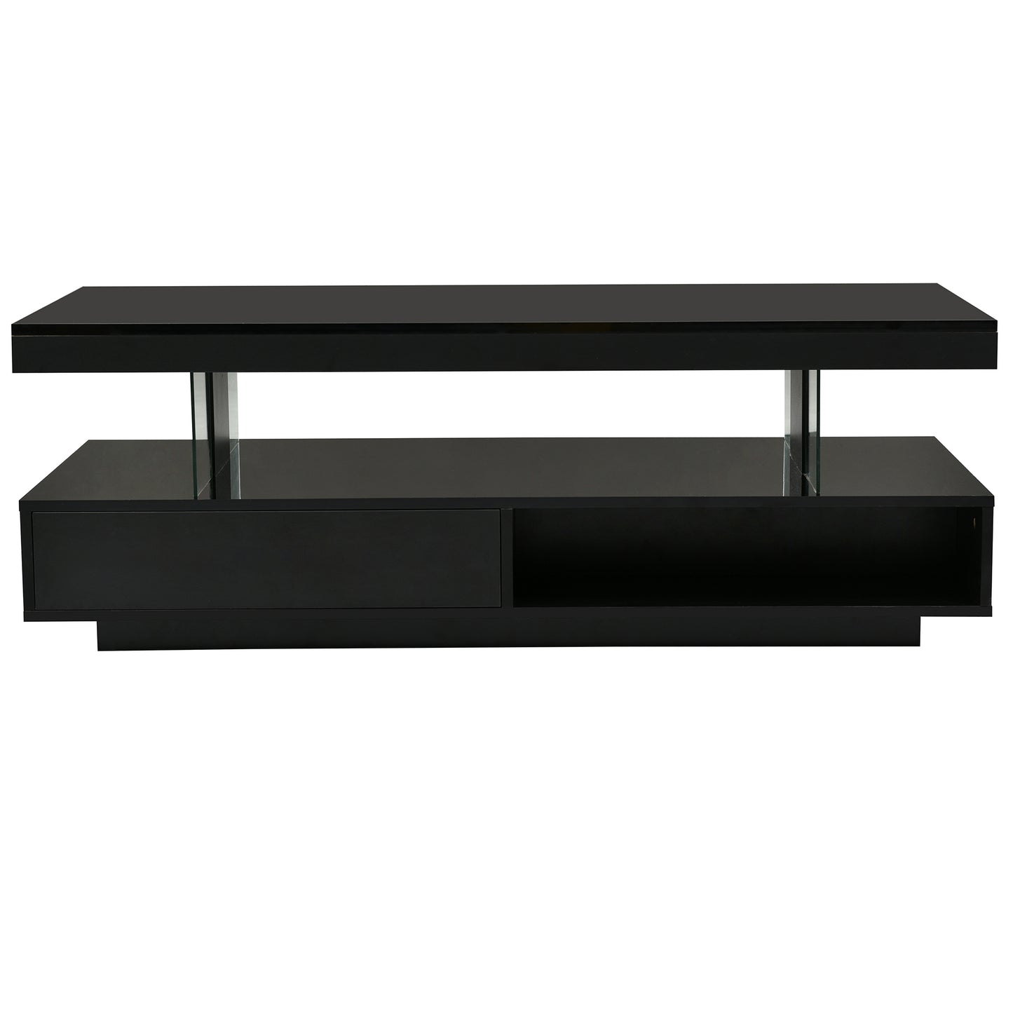 Modern Black LED Coffee Table with Storage and Display Shelves