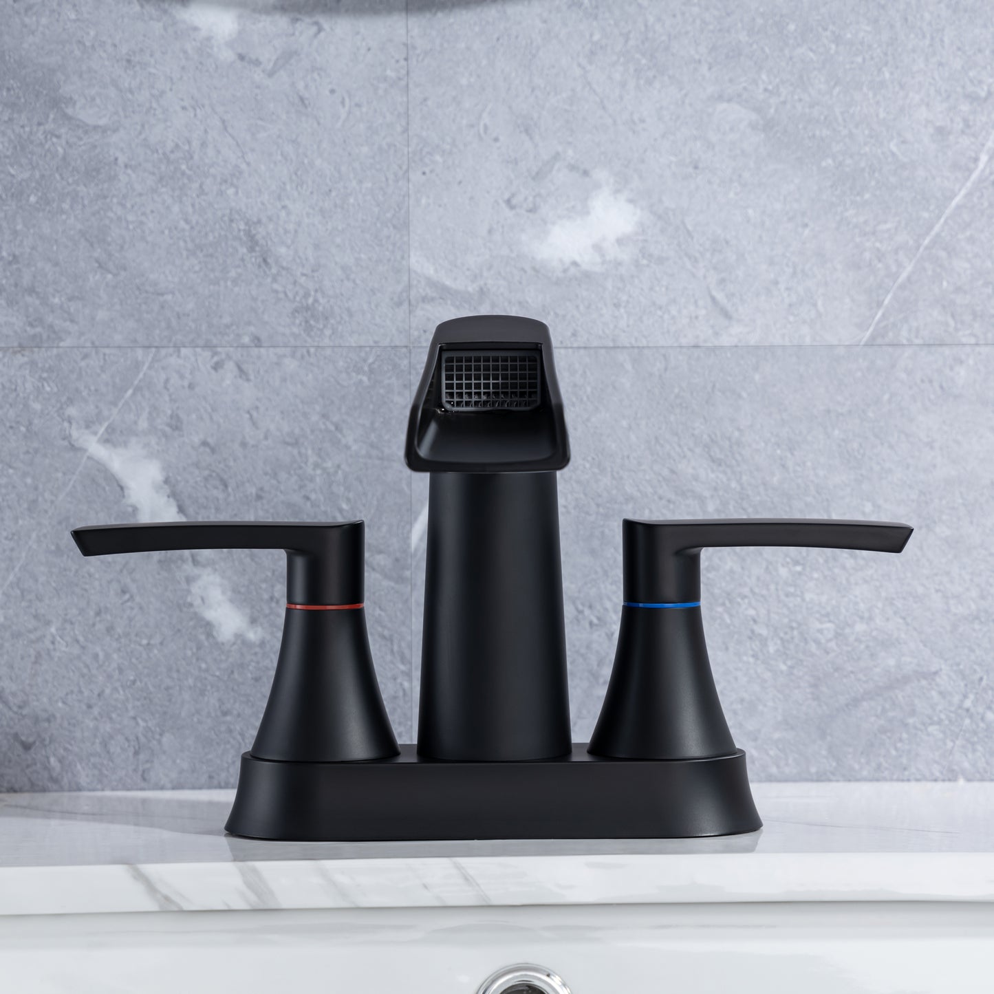 WaterSong Matte Black 2-Handle Bathroom Sink Faucet with Waterfall Spout