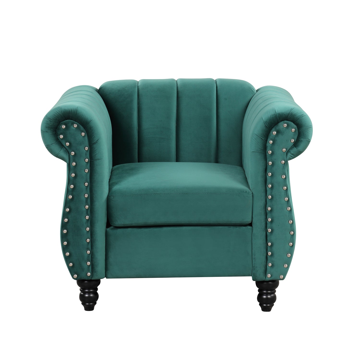 Modern Green Upholstered Sofa with Tufted Backrest and Solid Wood Legs