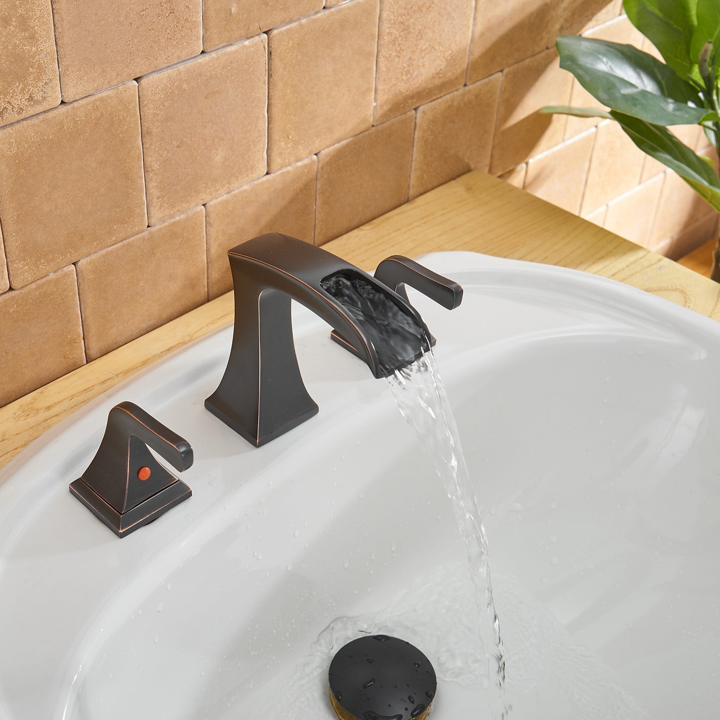 Oil Rubbed Bronze 8-inch Widespread 2-Handle Waterfall Bathroom Sink Faucet