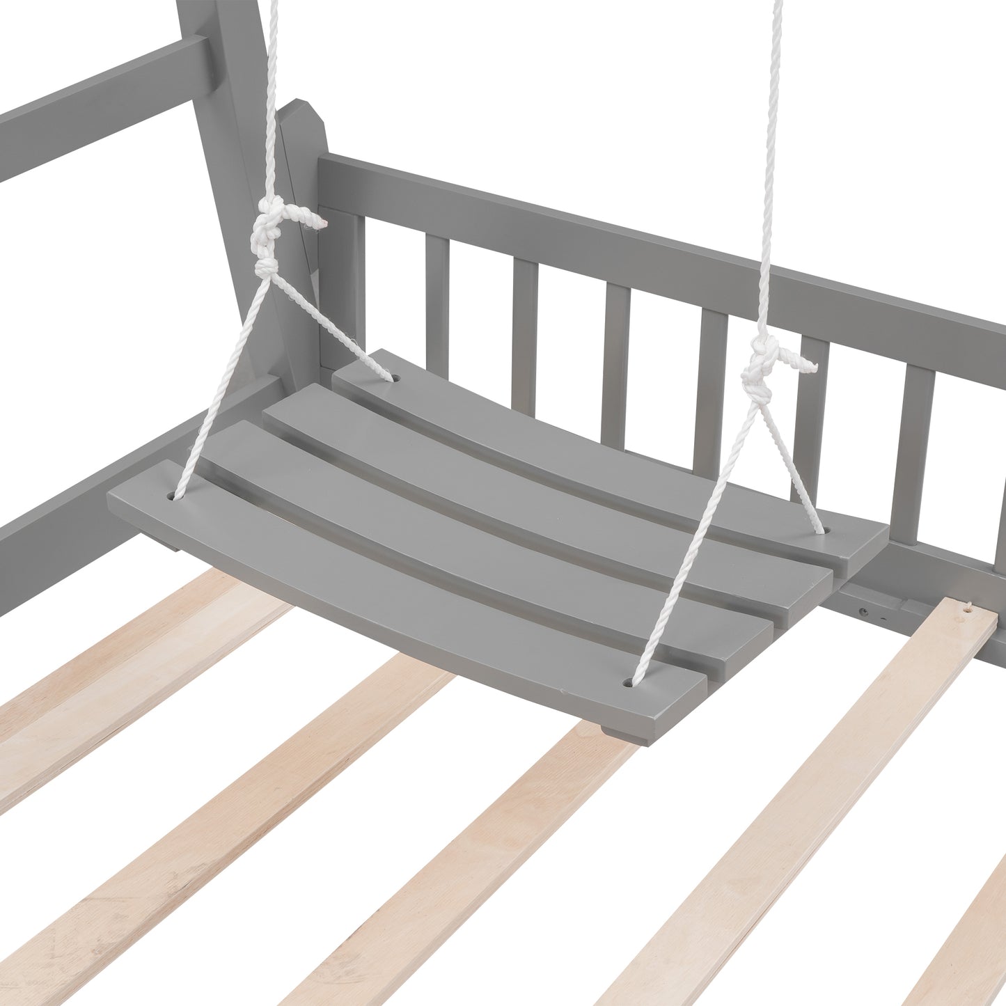 Extendable Twin Daybed with Swing and Ring Handles, Gray(Twin bed can be pulled out to be King)