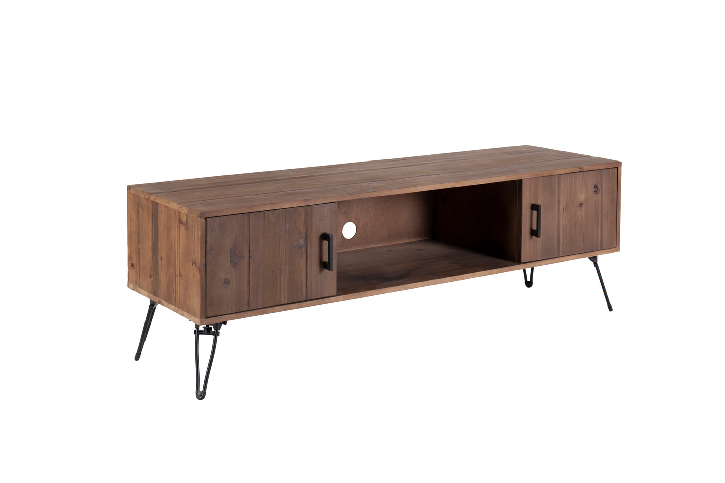 Reclaimed Wood Media Console with Storage Cabinets for Industrial Style Living Room