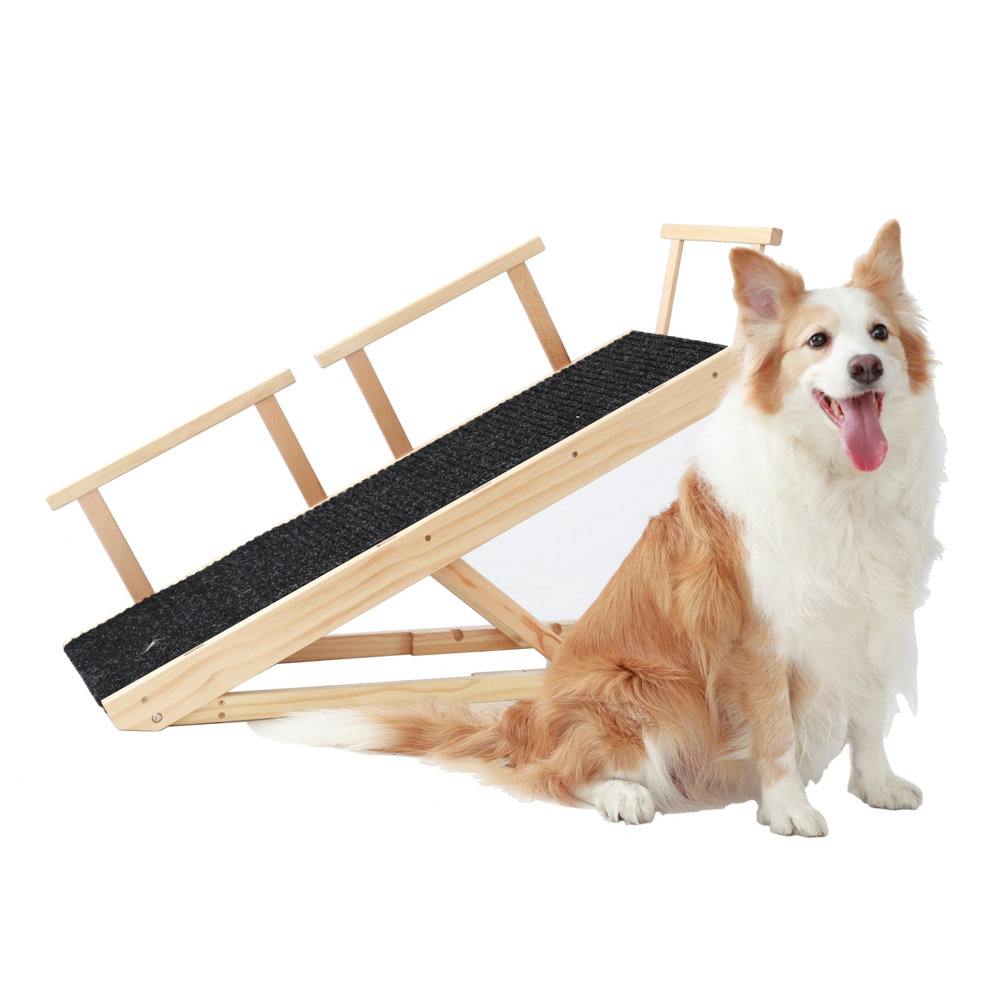 Tall Adjustable Pet Ramp, Folding Portable Wooden Dog Cat Ramp with Safety Side Rails, Non-Slip Paw Traction Surface Dog Step for Car, SUV, Bed, Couch, Adjustable Height from 9.3" to 24"