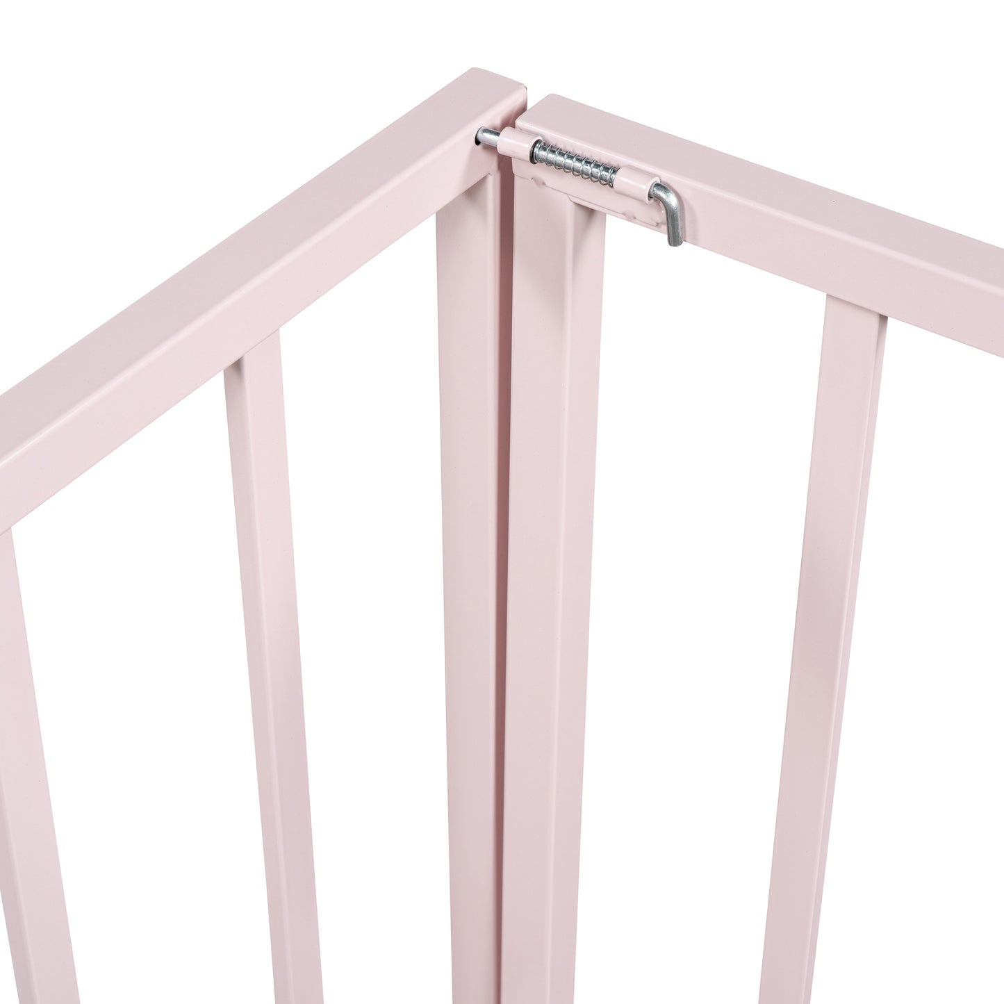 Full Size Metal Floor Bed Frame with Fence and Door, Pink