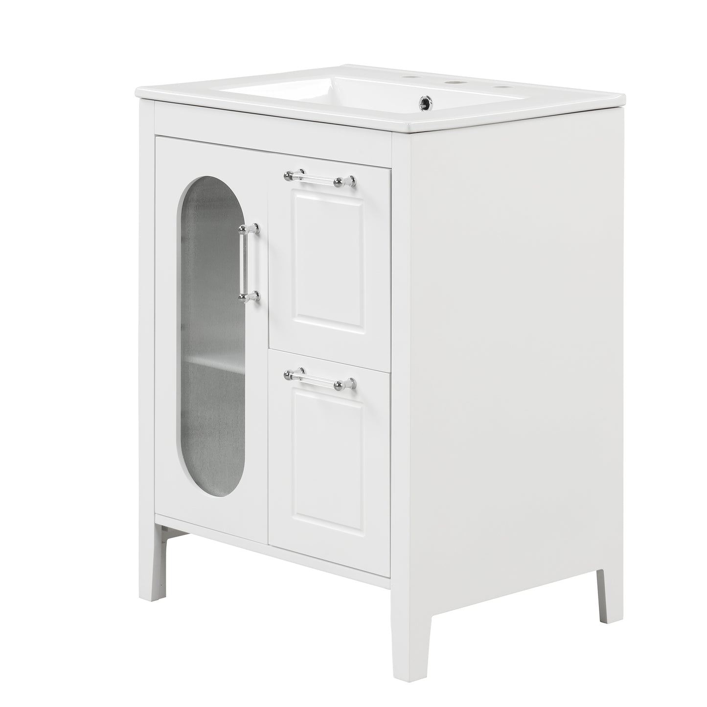 24-Inch White Bathroom Vanity Cabinet with Sink, Two Drawers, and Adjustable Shelf