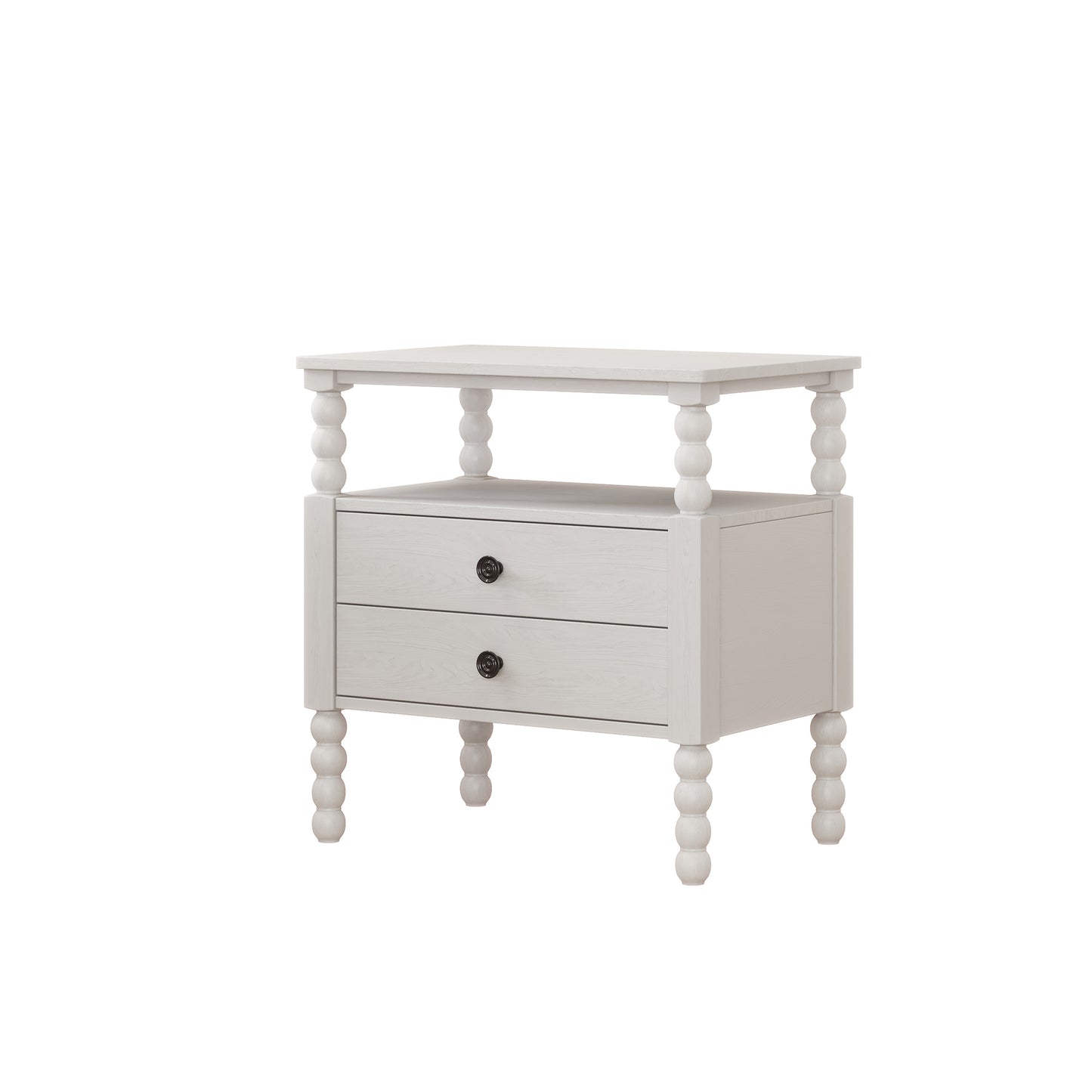 Gourd Shaped Leg 2 Drawer Nightstand, Antique White