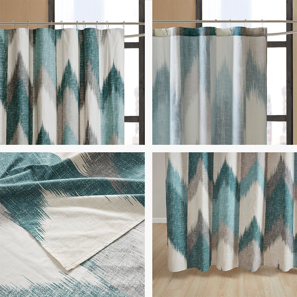 Contemporary Aqua and Grey Chevron Cotton Shower Curtain