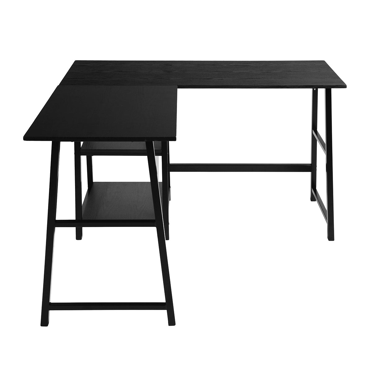 Black L-Shaped Corner Desk with Open Shelves, 43.5W X 27.6 D