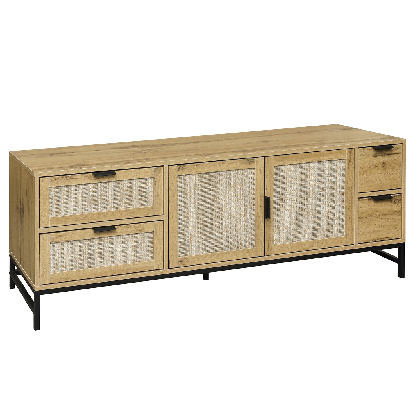 Sleek Boho-Style Rattan TV Console with Adjustable Shelves