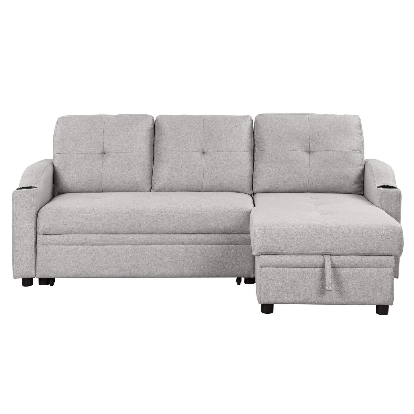 Orisfur Pull Out Sofa Bed with Storage Chaise and Cup Holder