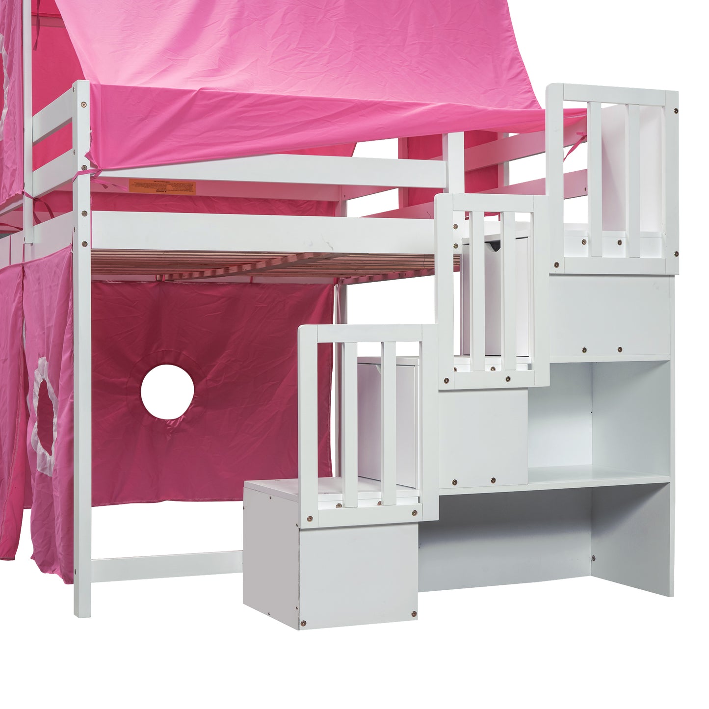 Full Size Loft Bed with Tent and Tower - Pink