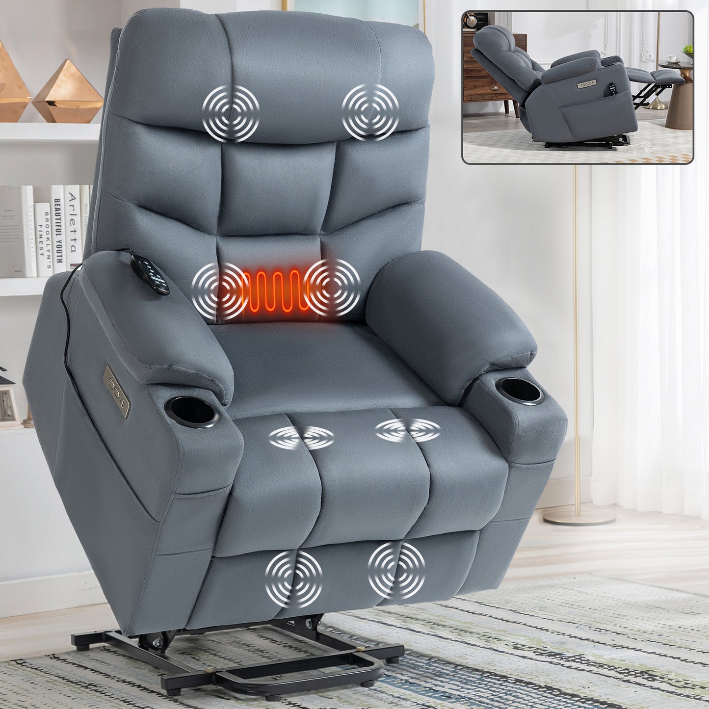 Ultimate Comfort Lift Recliner Chair with Vibration Massage, Heating, Cup Holders, and USB Ports