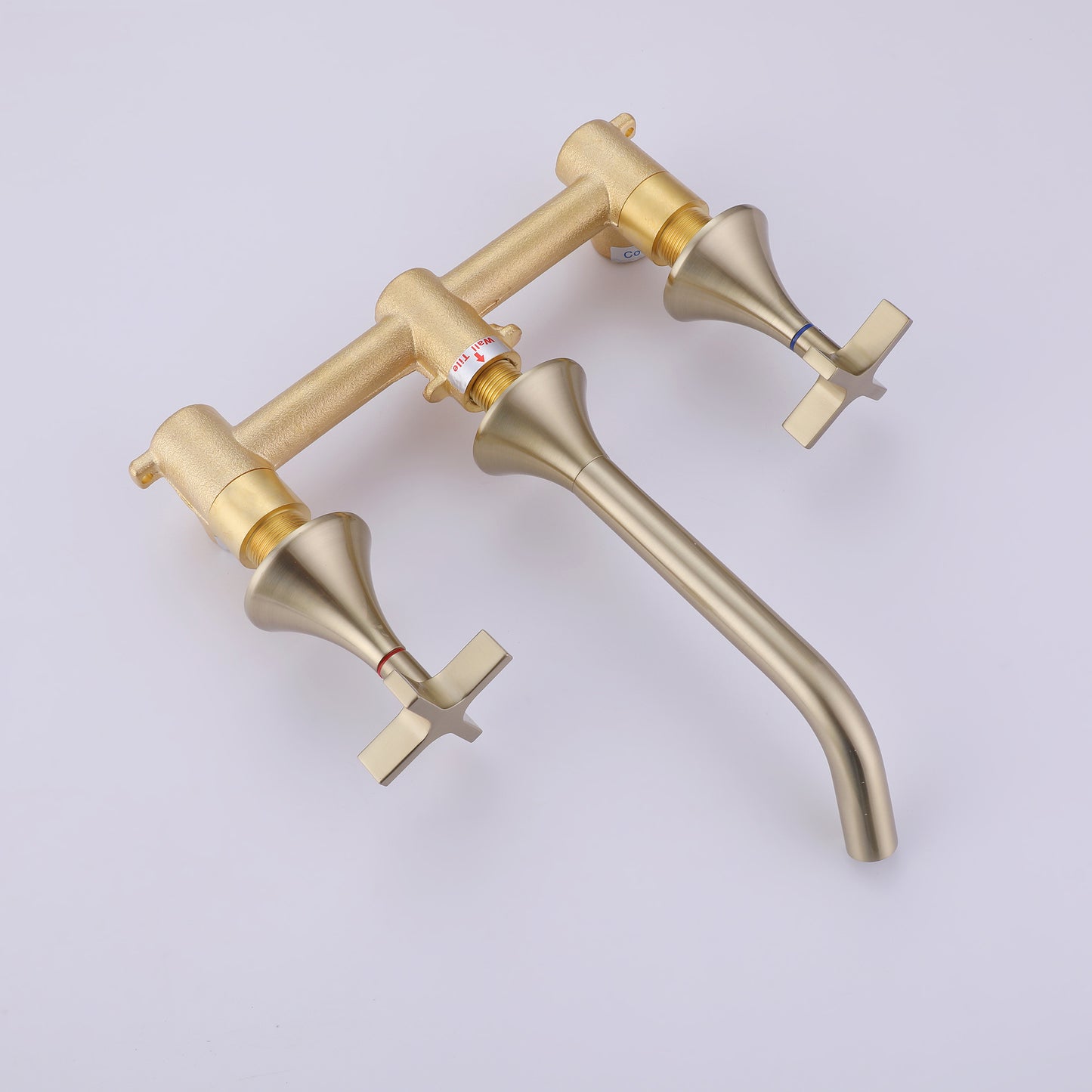 Elegant Brushed Gold Wall-Mounted Bathroom Faucet With Two Handles