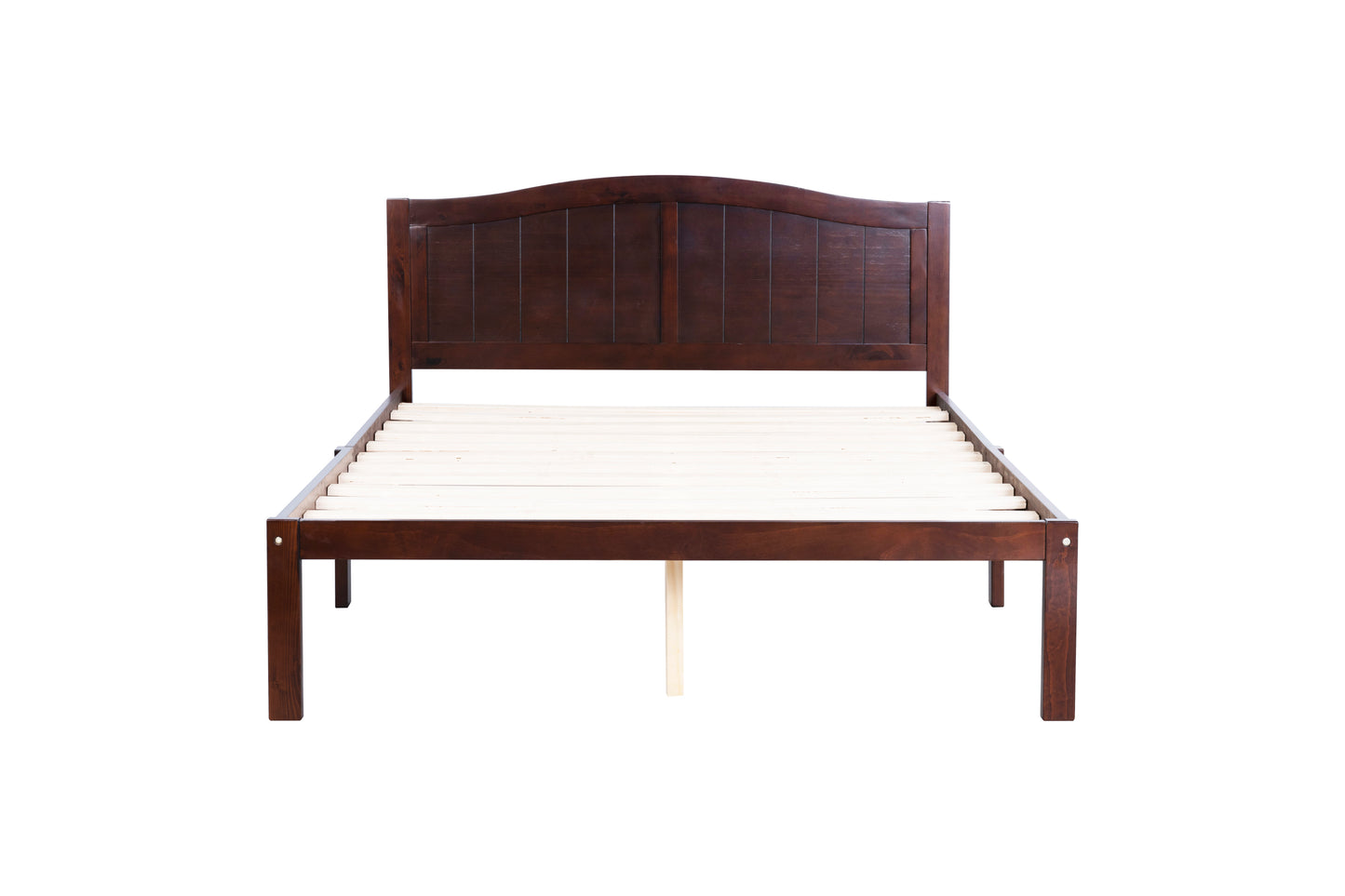 Full Size Bed, Wood Platform Bed Frame with Headboard For Kids, Slatted, Dark Walnut