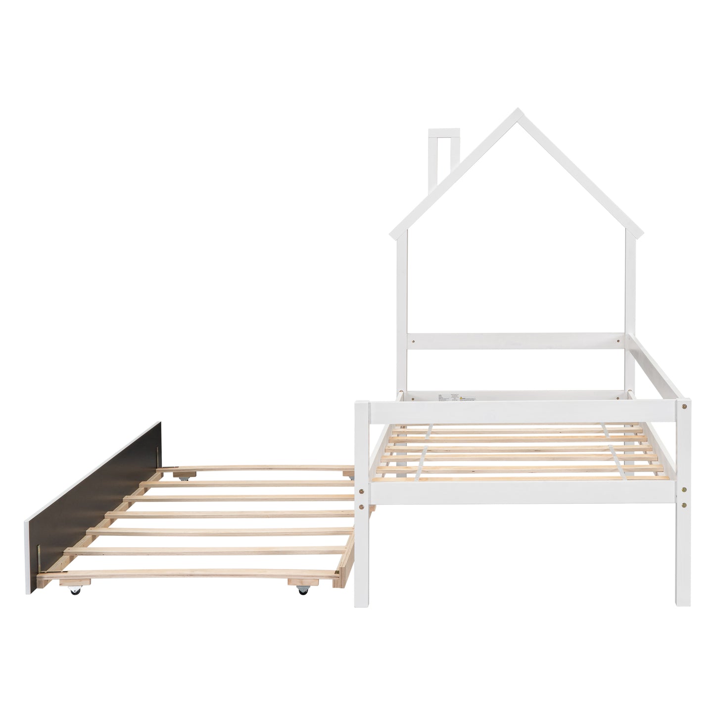 Twin Wooden Daybed with trundle, Twin House-Shaped Headboard  bed with Guardrails,White