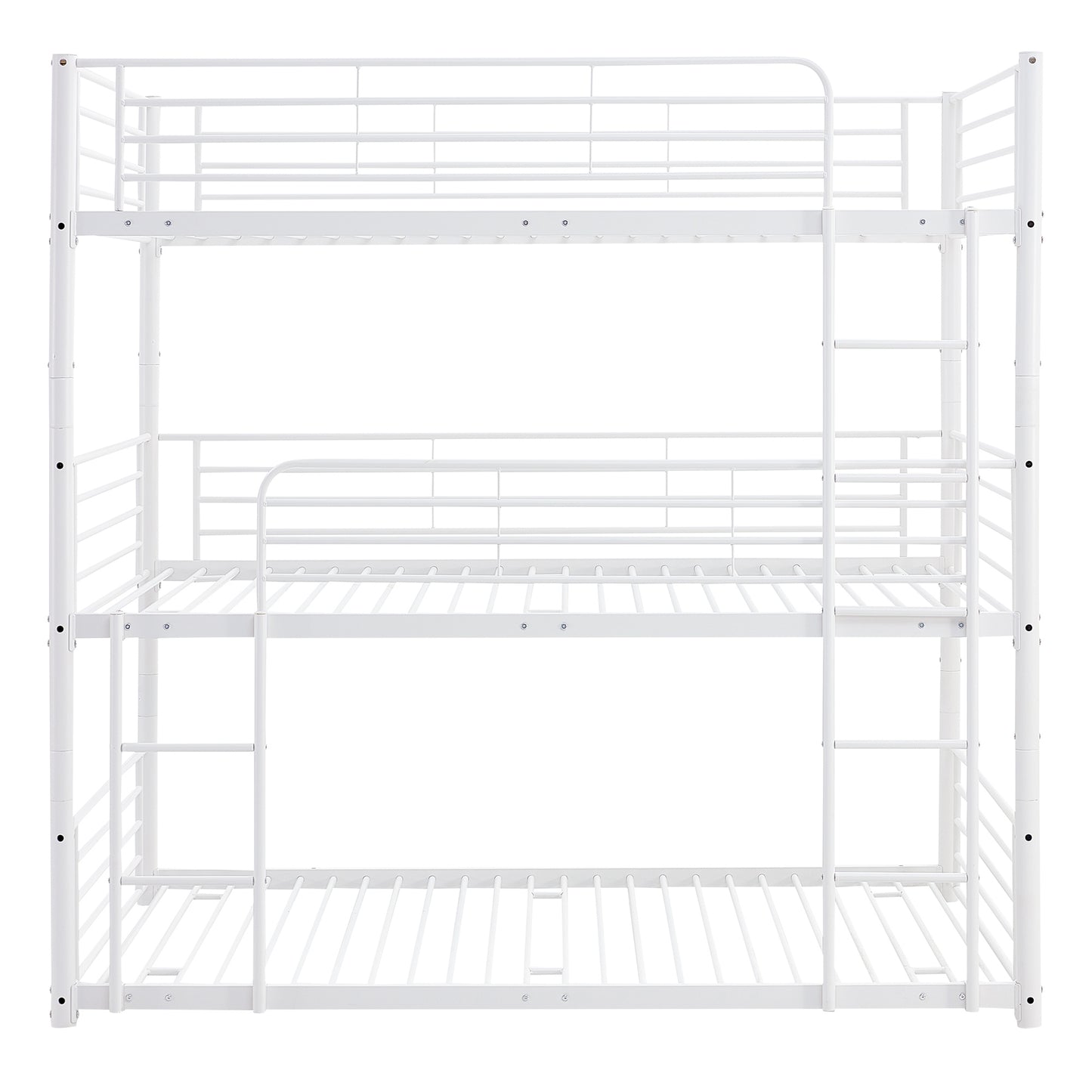 Full-Full-Full Metal  Triple Bed  with Built-in Ladder, Divided into Three Separate Beds,White