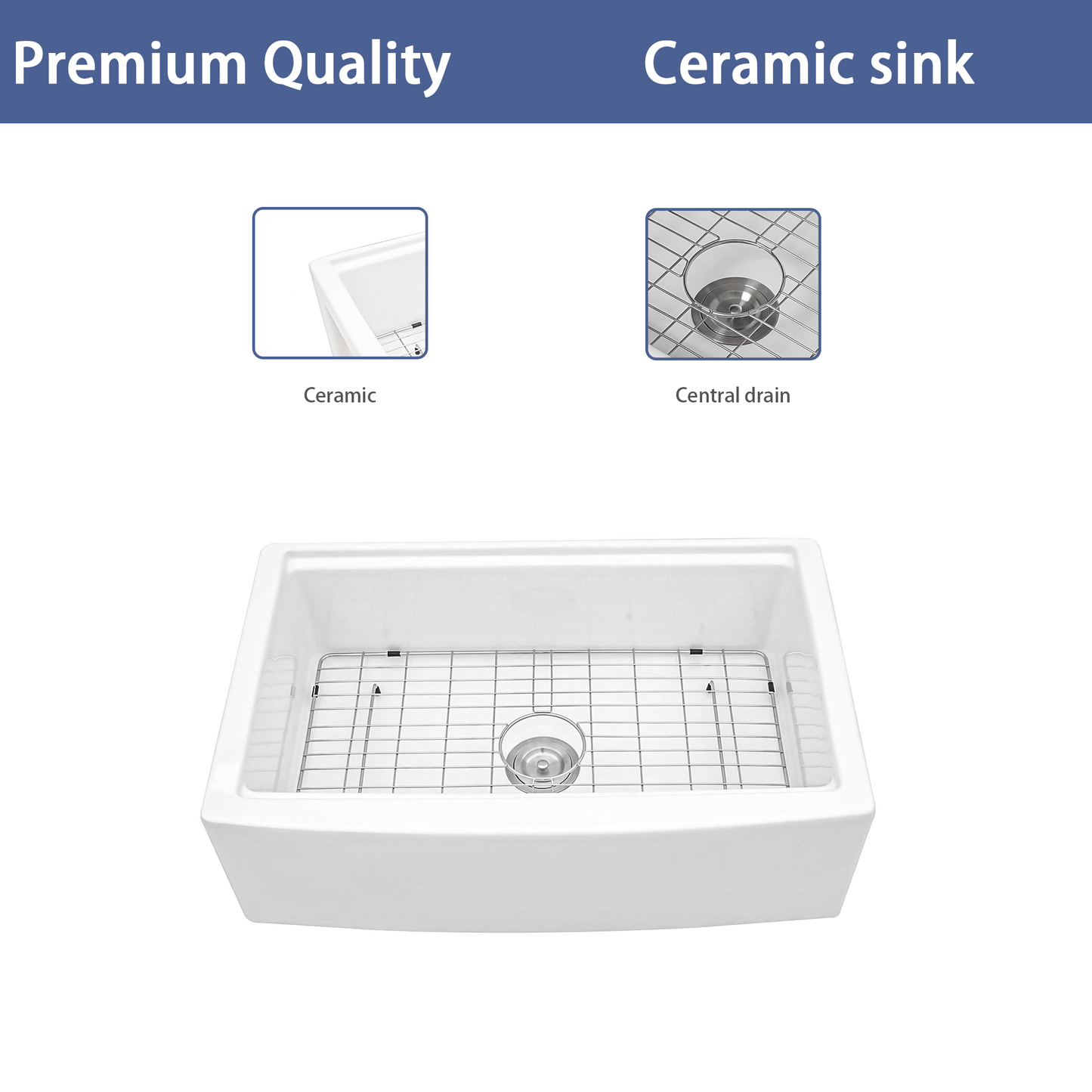 White Ceramic Farmhouse Sink Workstation - 33 inch Single Bowl Kitchen Farm Sink