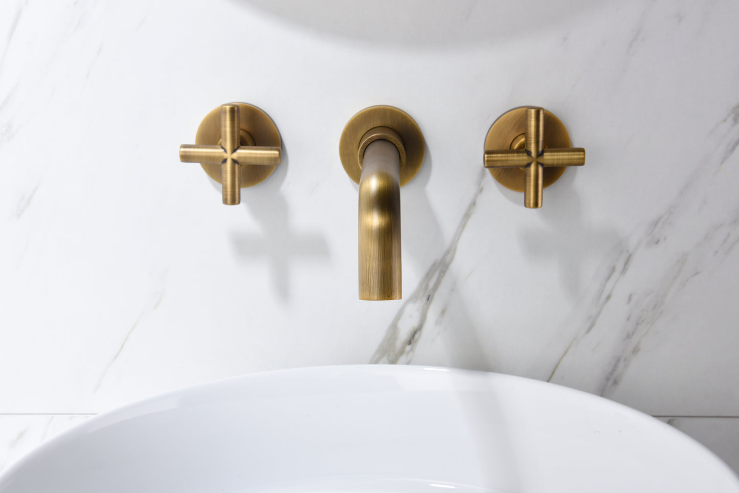 Wall Mount Bathroom Faucet with Bronze Cross Handles