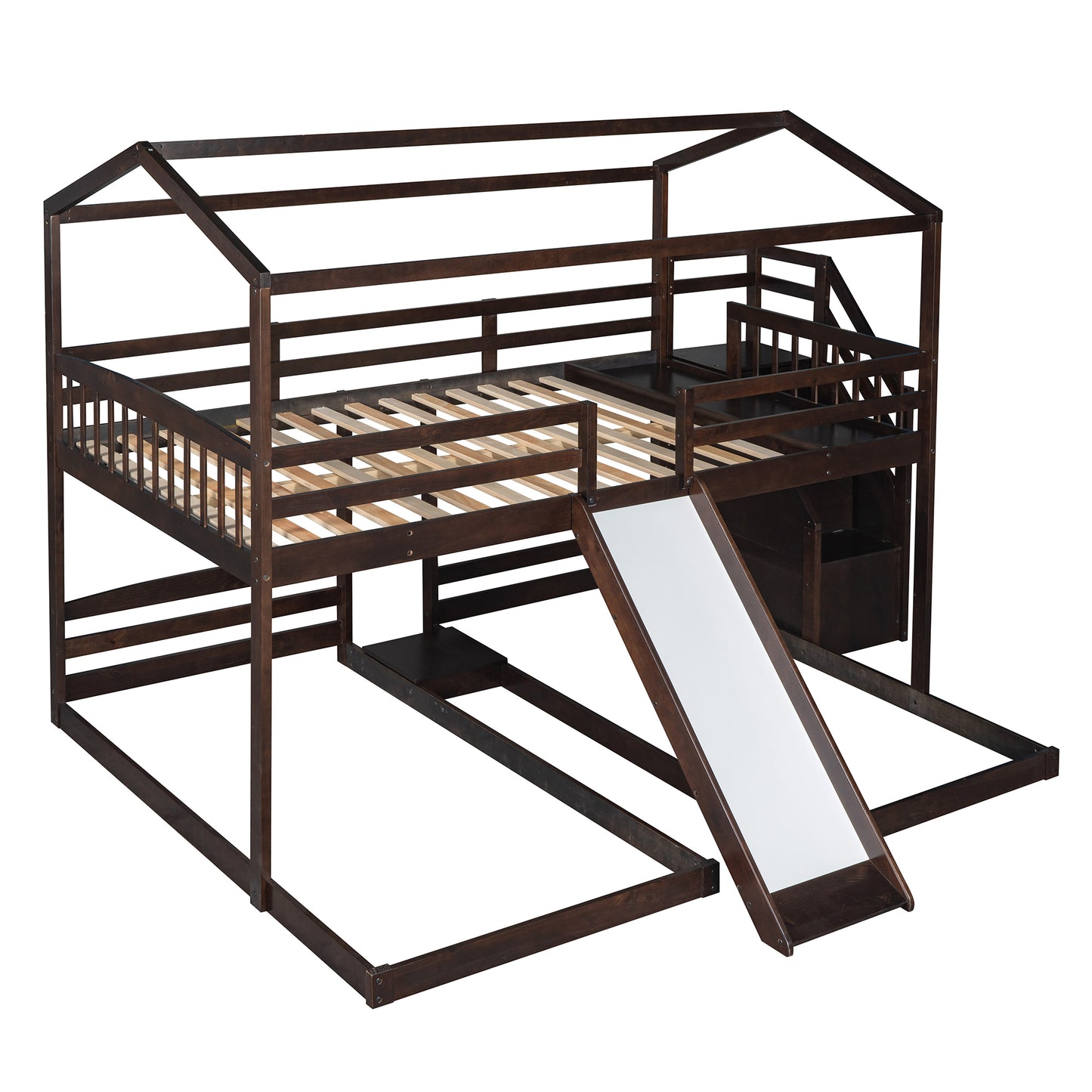 Versatile Full over Twin & Twin Bunk Bed in Espresso with Slide and Storage Staircase