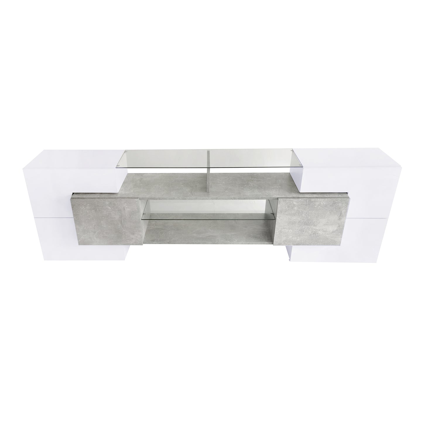 Elegant Grey TV Stand with LED Lights and Glass Shelves for TVs Up to 80 Inches