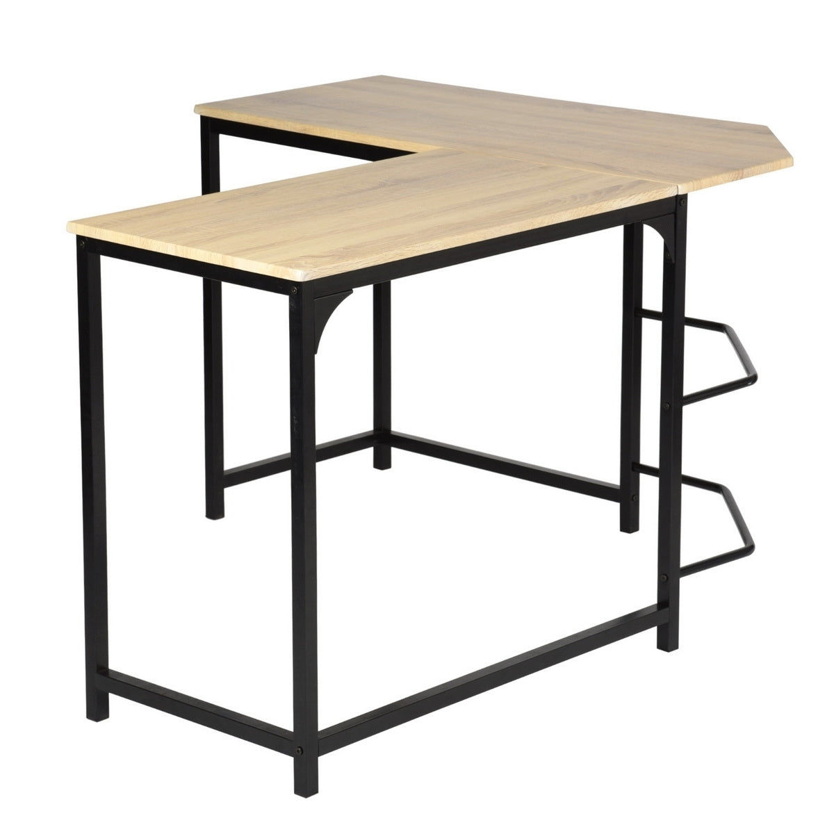 Modern & Stylish L-Shaped Wooden Desk with Sleek Black Metal Frame