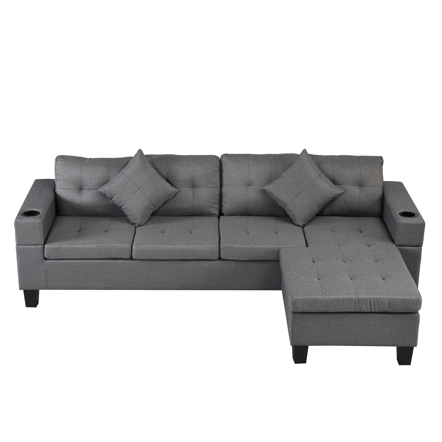 Sectional Sofa Set for Living Room with L Shape  Chaise Lounge ,cup holder and  Left or Right Hand Chaise  Modern 4 Seat