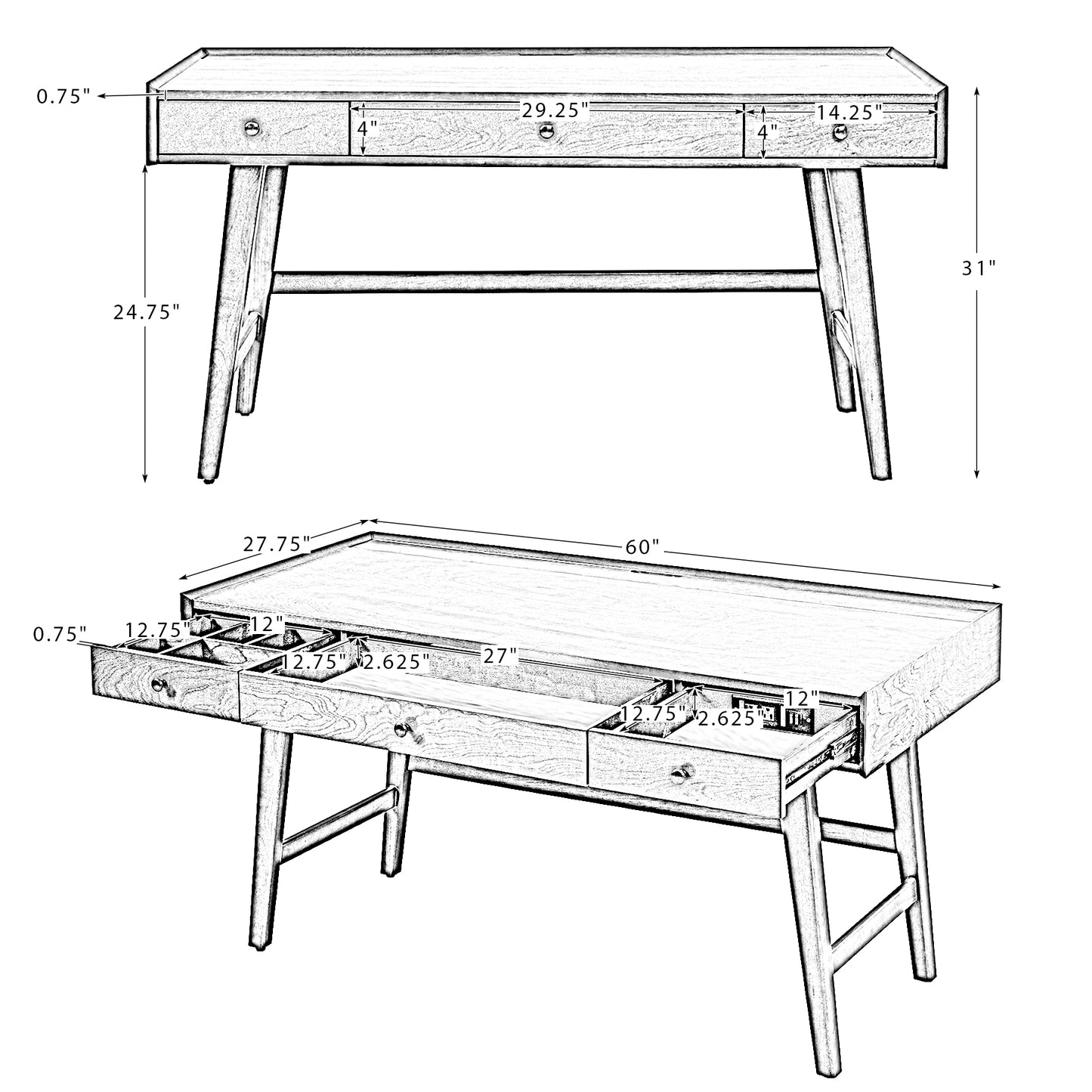 Birch Finish Computer Desk with Integrated Charging Station