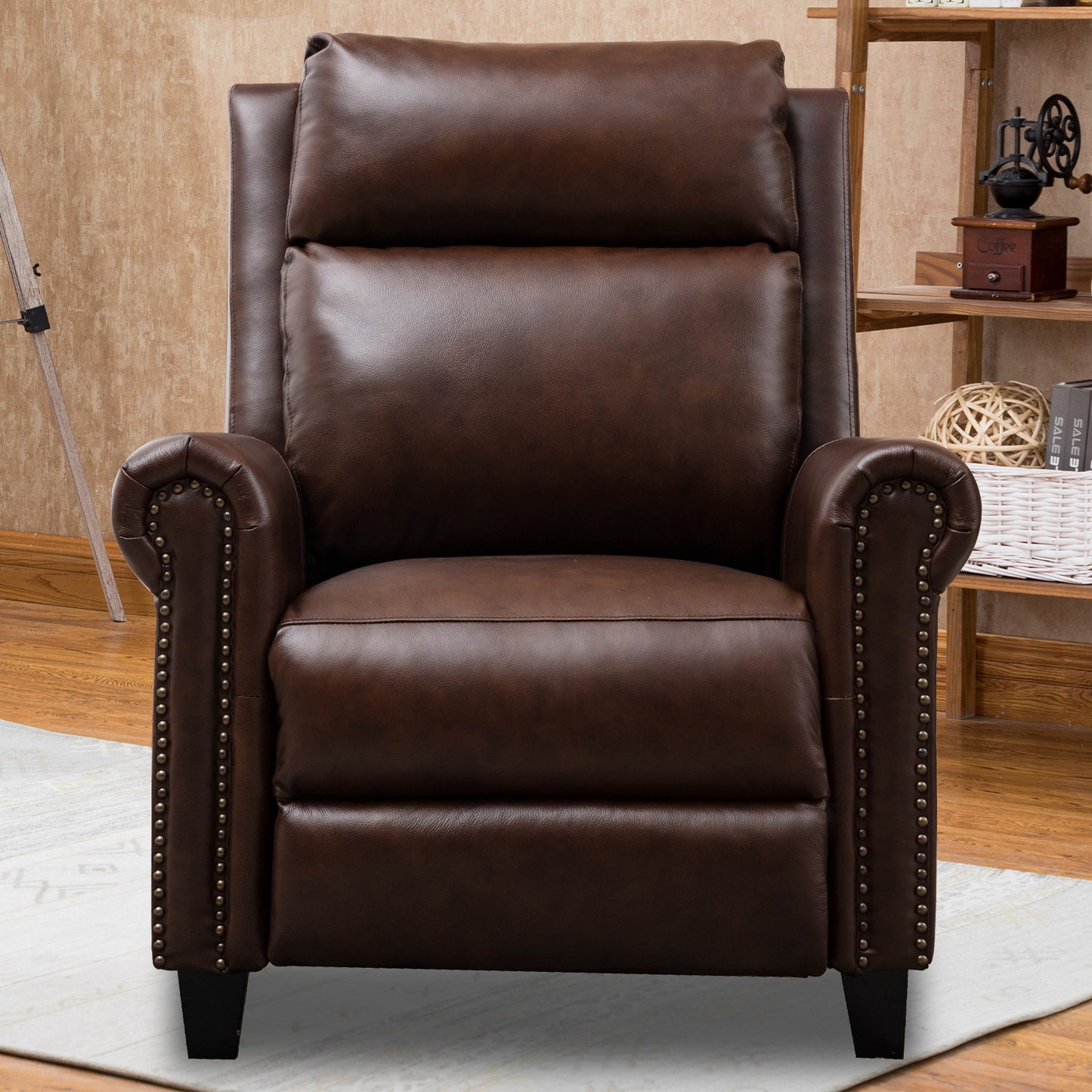 33.5-inch Wide Genuine Leather Manual Ergonomic Recliner