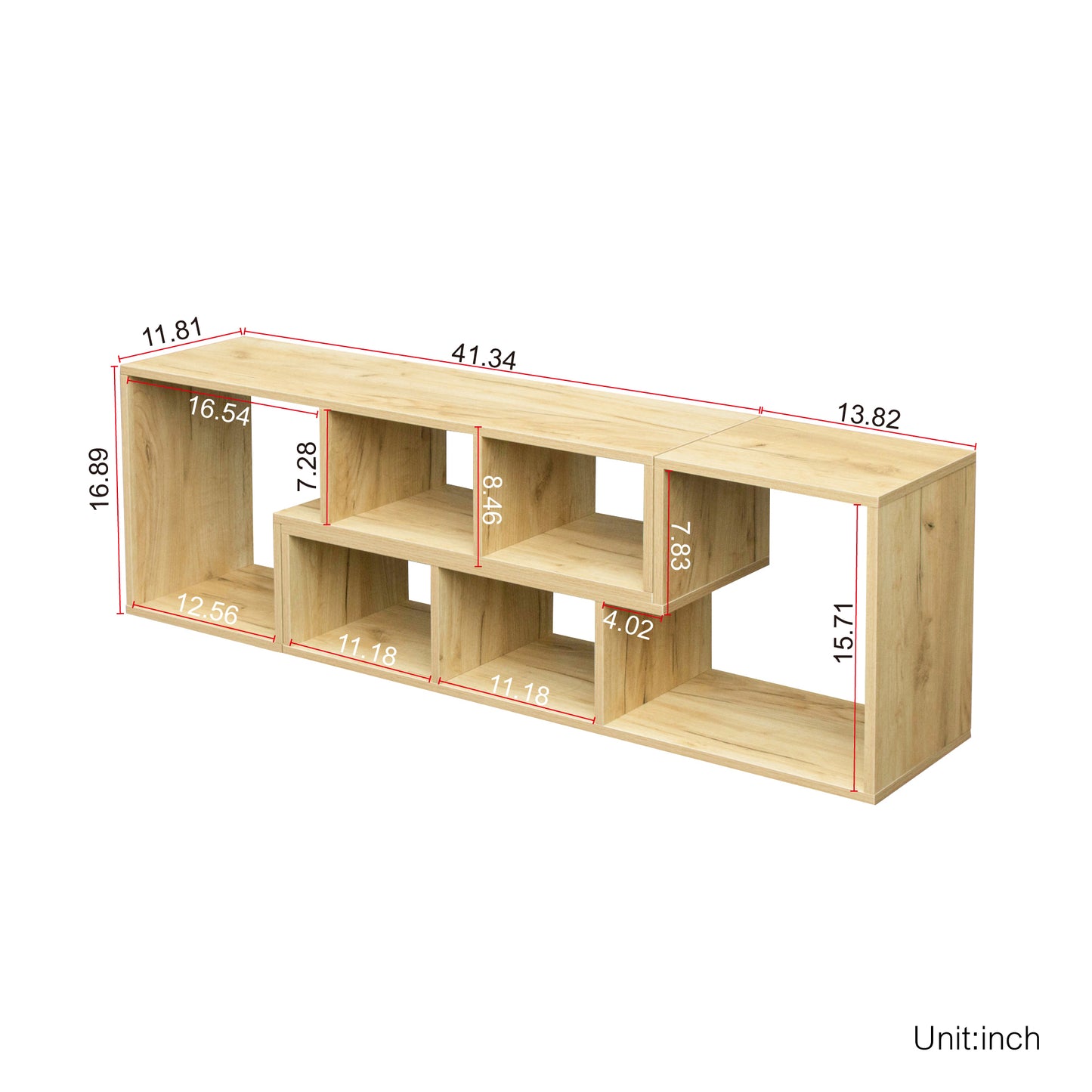 Oak Double L-Shaped TV Stand and Bookcase with Display Shelf