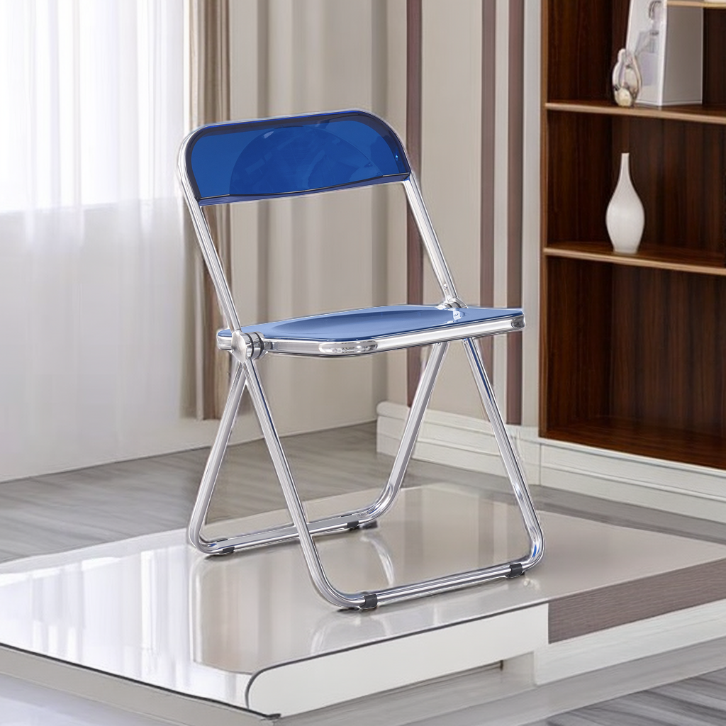 Blue Clear Transparent Folding Chair Chair Pc Plastic Living Room Seat