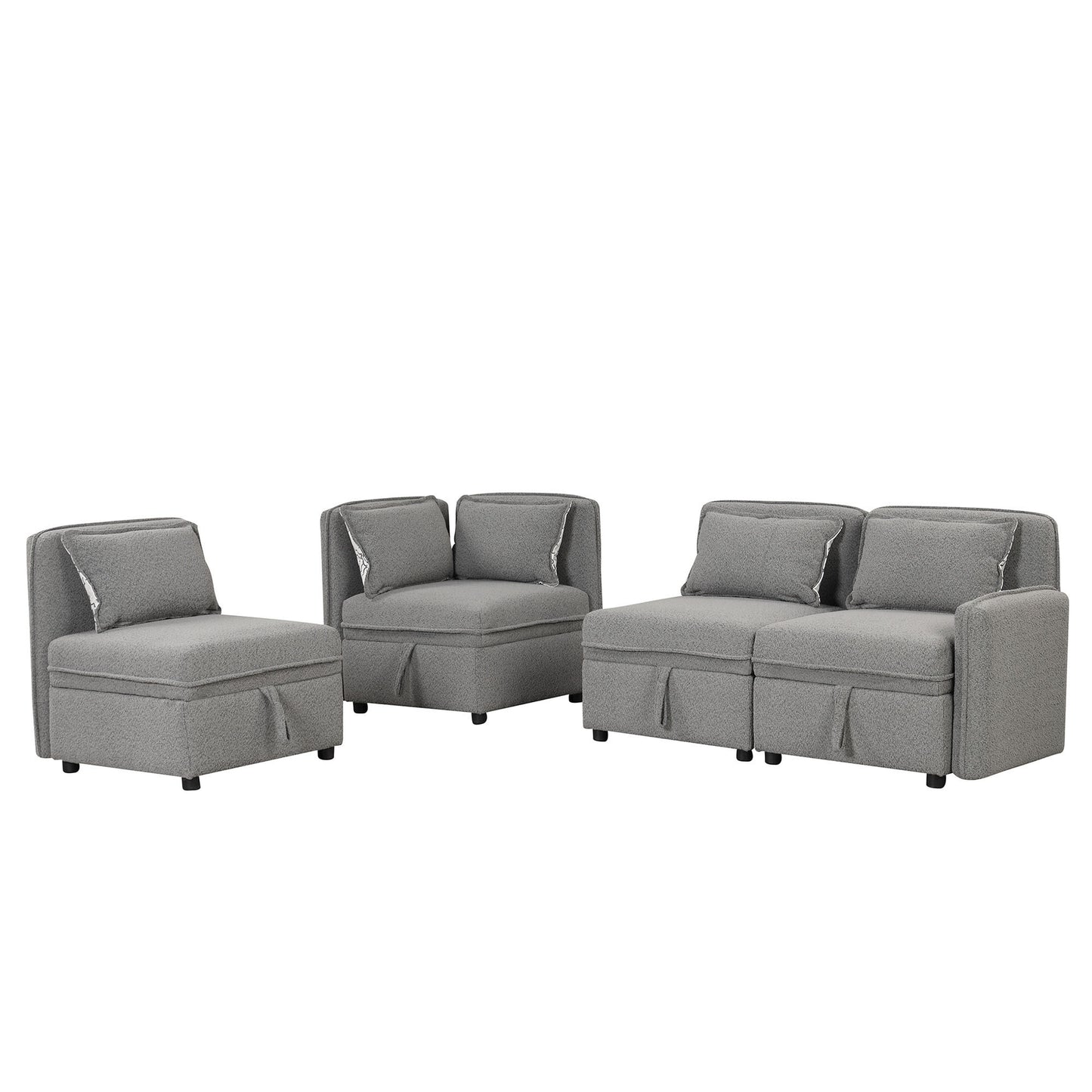 Convertible Modular Minimalist Sectional Sofa with Storage and 5 Pillows