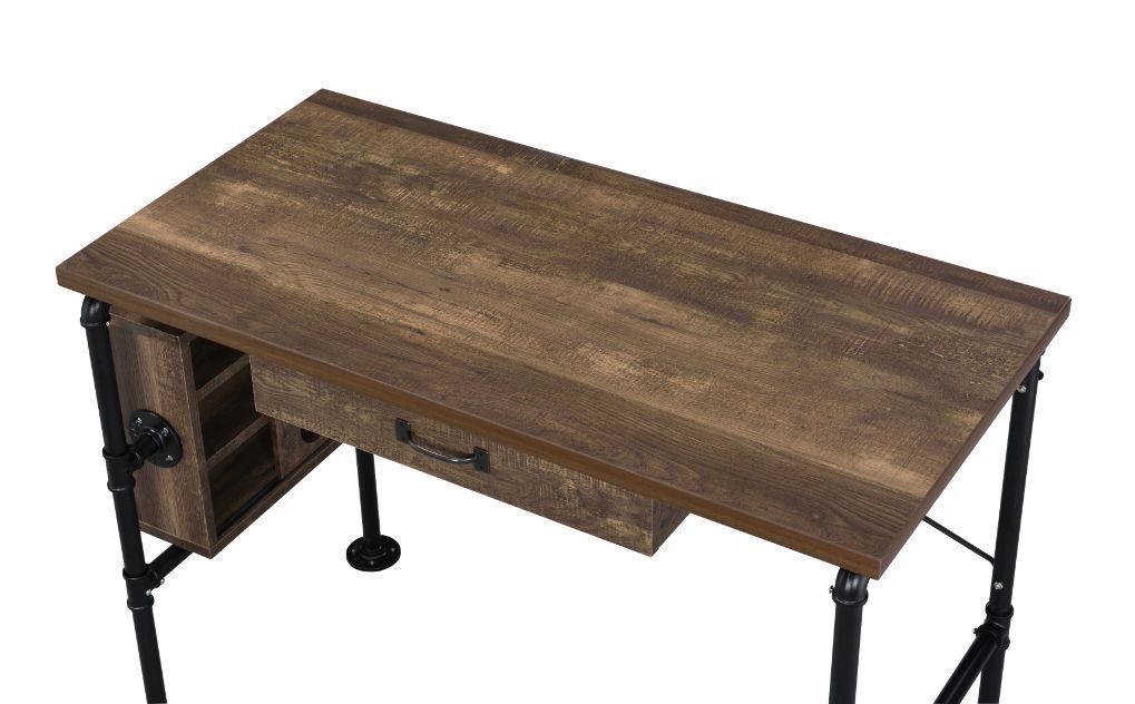 Oak and Black Industrial Writing Desk with Storage Shelf