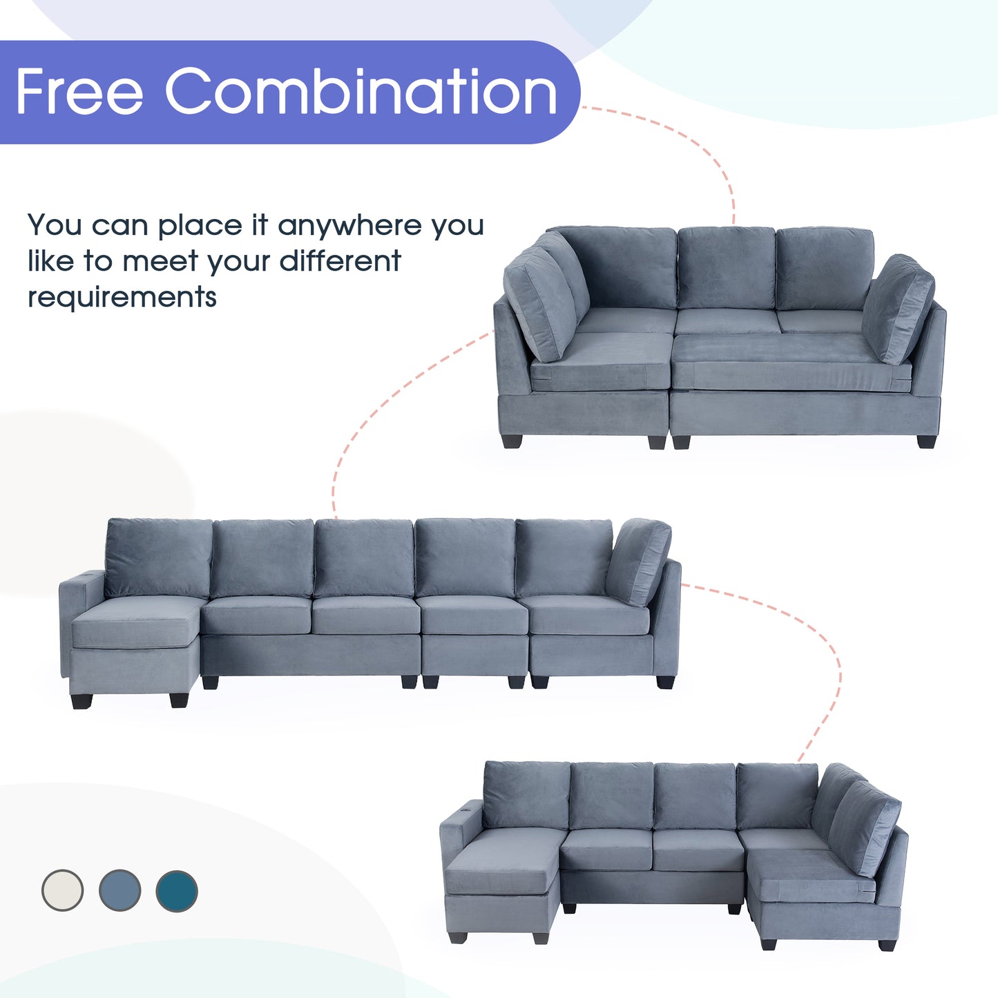 138*57 Modern L shape Sectional Sofa with Convertible Chaise Lounge